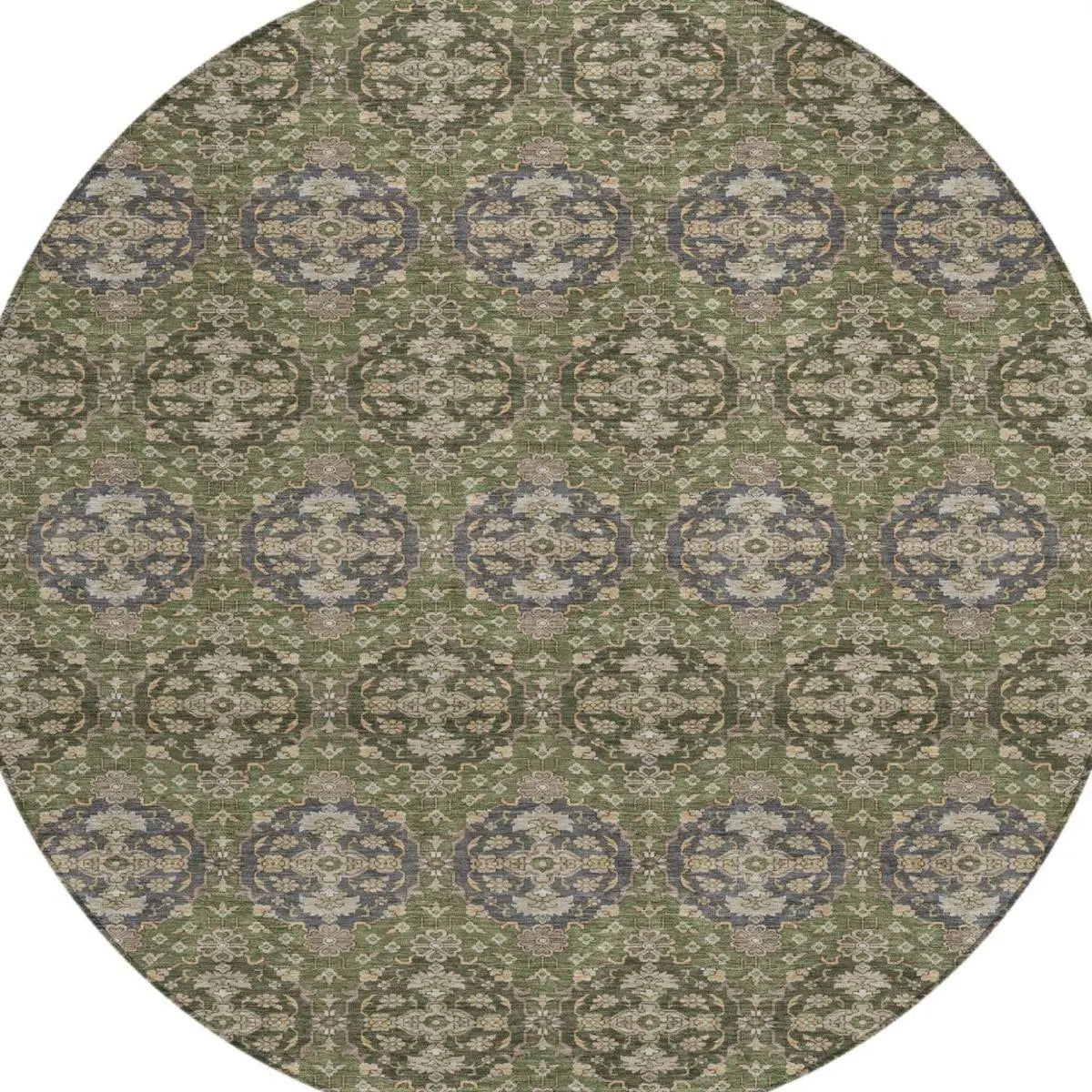 8' Olive Green And Green Round Striped Washable Indoor Outdoor Area Rug Homeroots Outdoor
