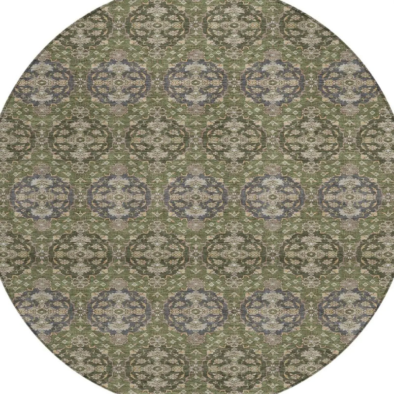 8' Olive Green And Green Round Striped Washable Indoor Outdoor Area Rug Homeroots Outdoor
