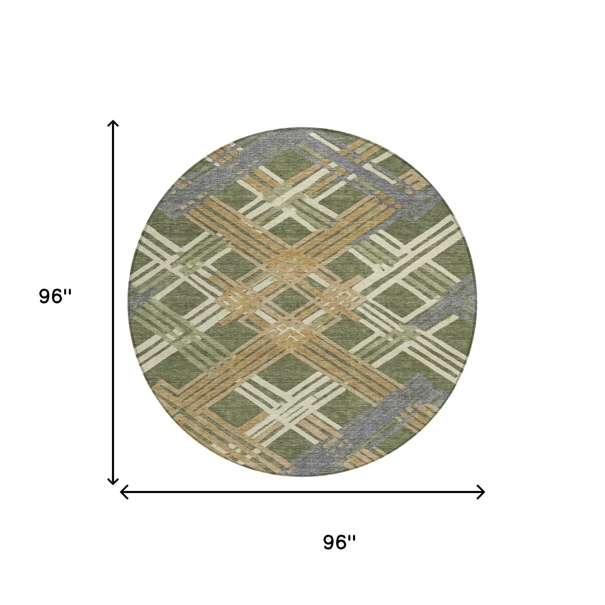 8' Olive Green And Ivory Round Geometric Washable Indoor Outdoor Area Rug Homeroots Outdoor