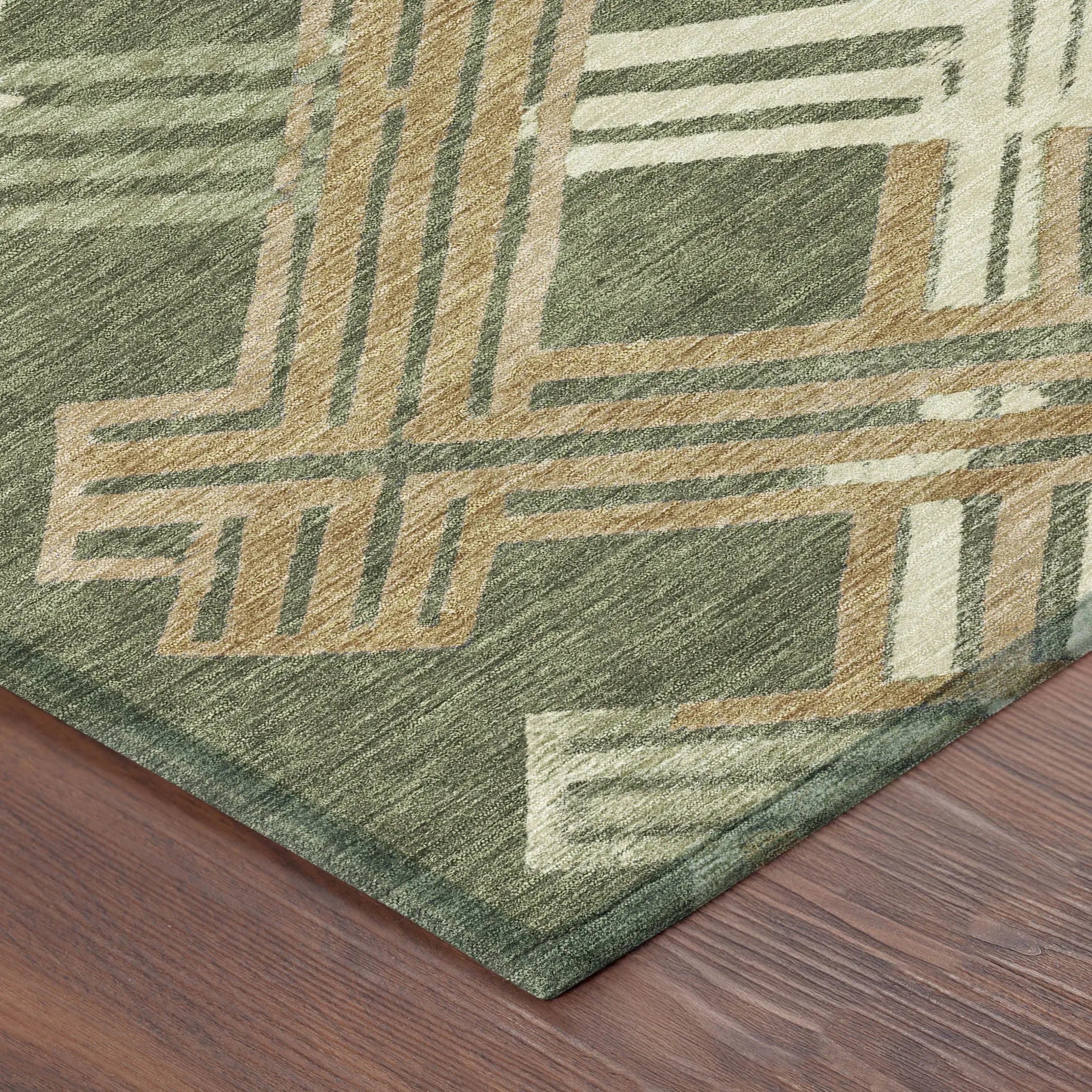 8' Olive Green And Ivory Round Geometric Washable Indoor Outdoor Area Rug Homeroots Outdoor