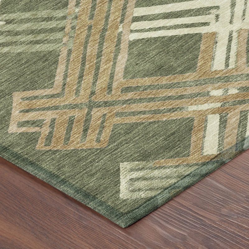 8' Olive Green And Ivory Round Geometric Washable Indoor Outdoor Area Rug Homeroots Outdoor