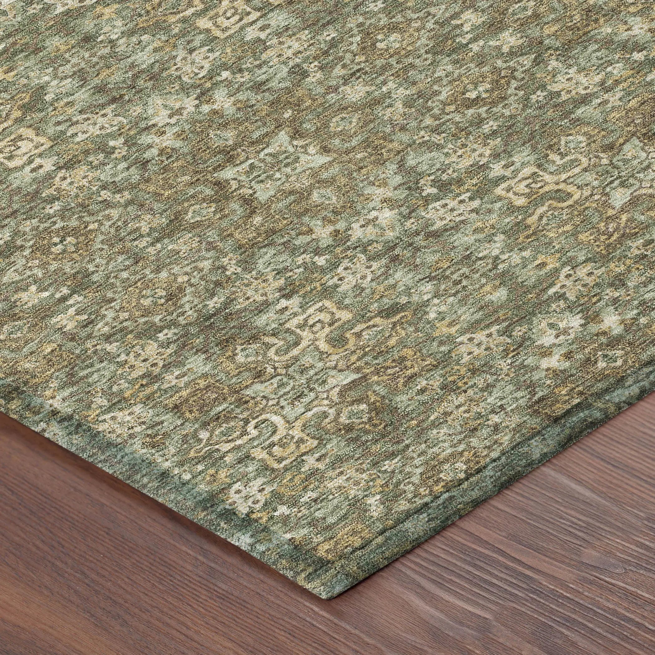 8' Olive Green And Ivory Round Oriental Washable Indoor Outdoor Area Rug Homeroots Outdoor