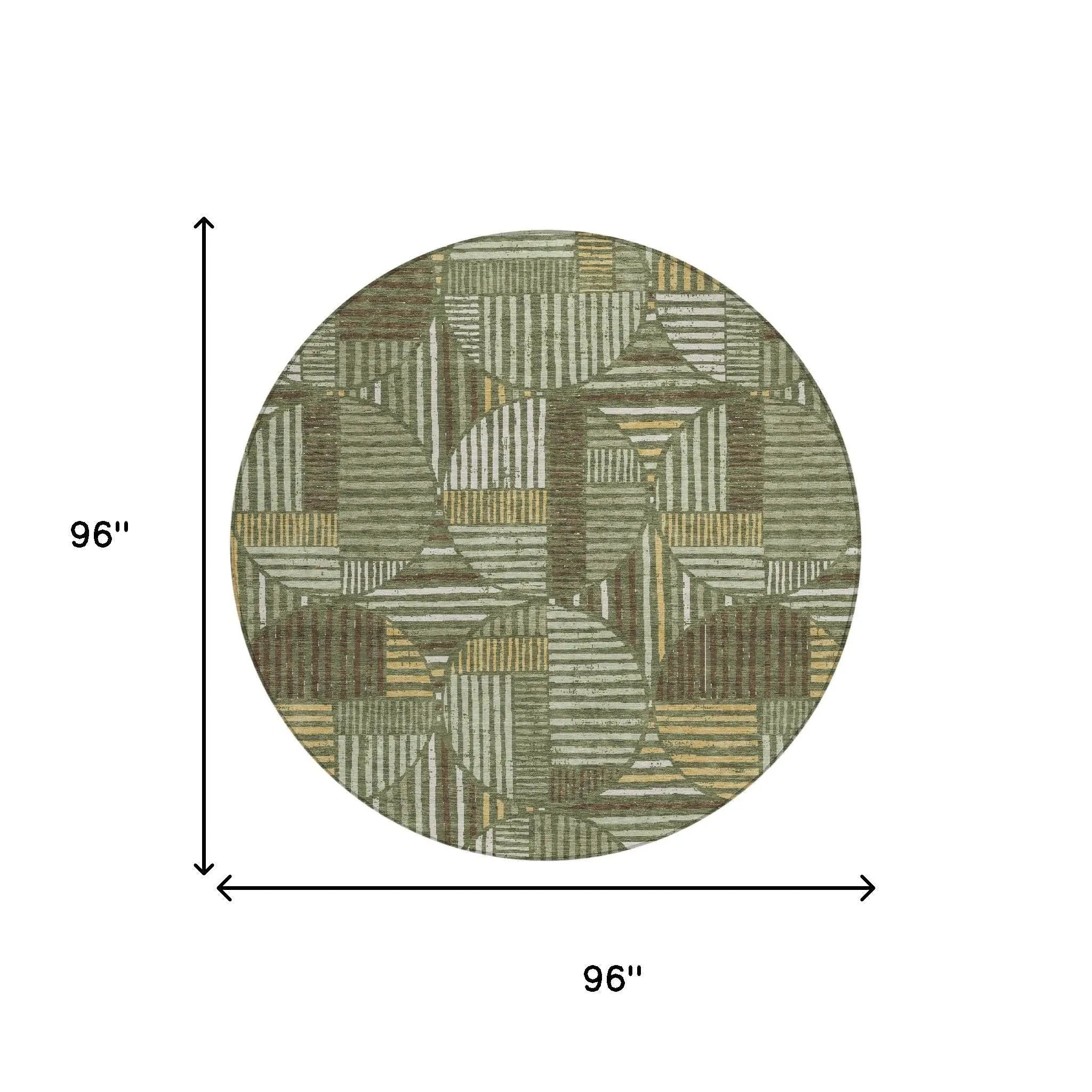 8' Olive Green And Khaki Round Geometric Washable Indoor Outdoor Area Rug Homeroots Outdoor