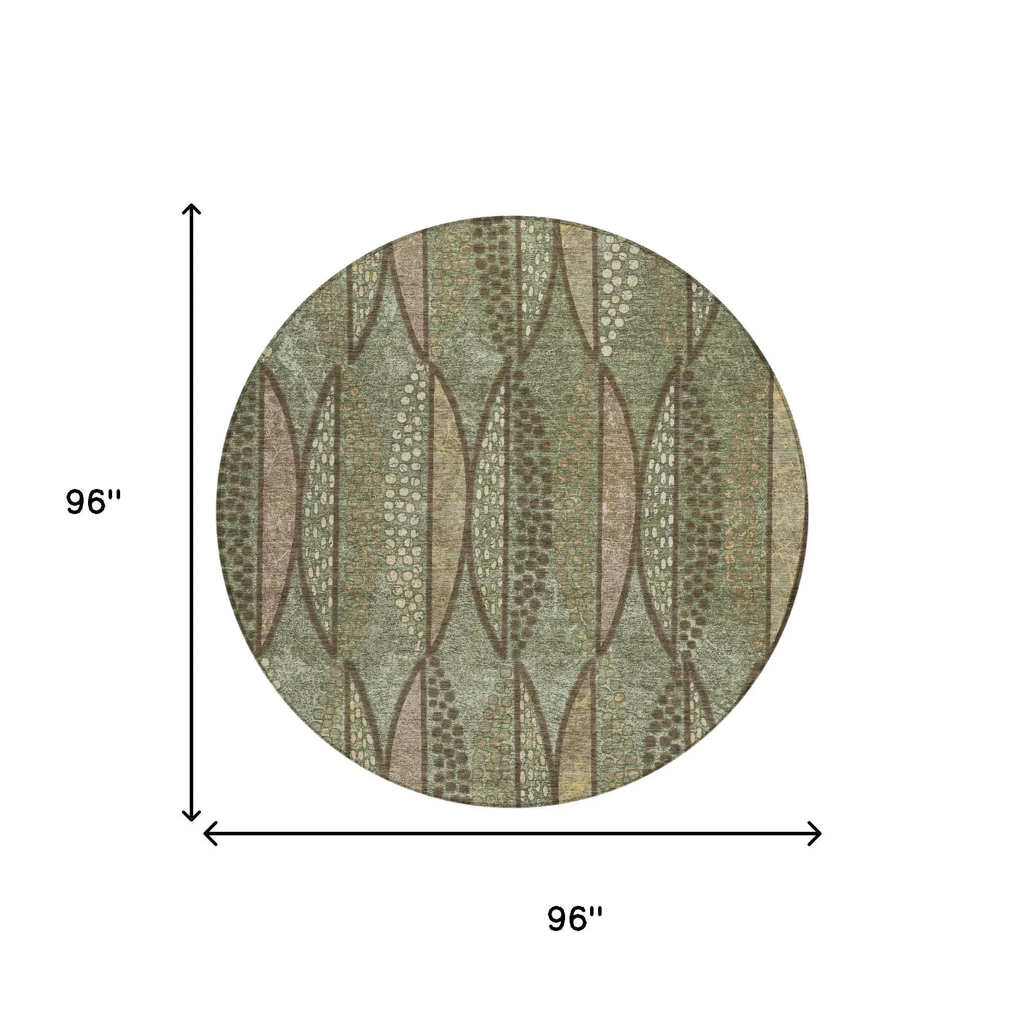 8' Olive Green And Linen Round Geometric Washable Indoor Outdoor Area Rug Homeroots Outdoor
