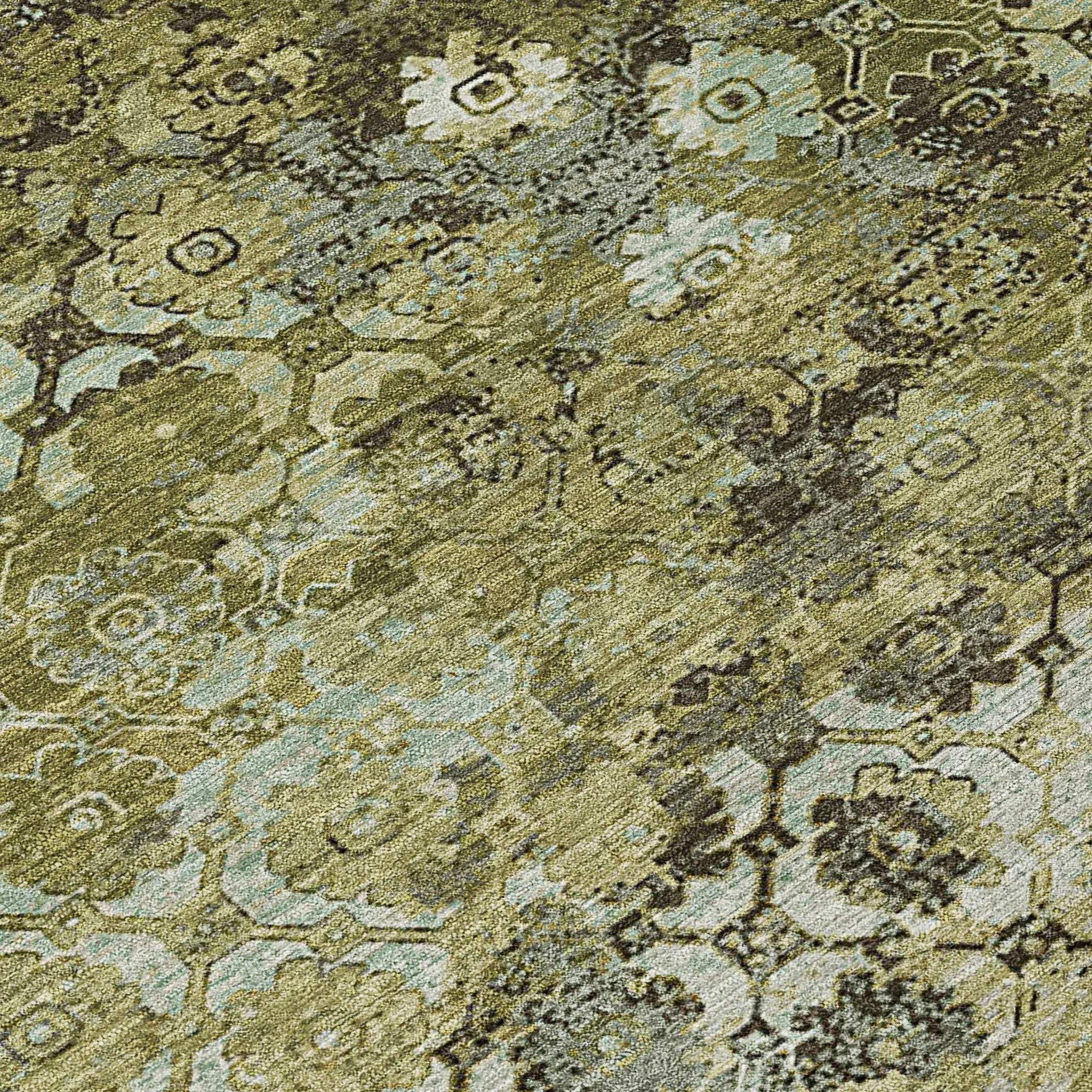 8' Olive Green And Mint Green Round Abstract Washable Indoor Outdoor Area Rug Homeroots Outdoor