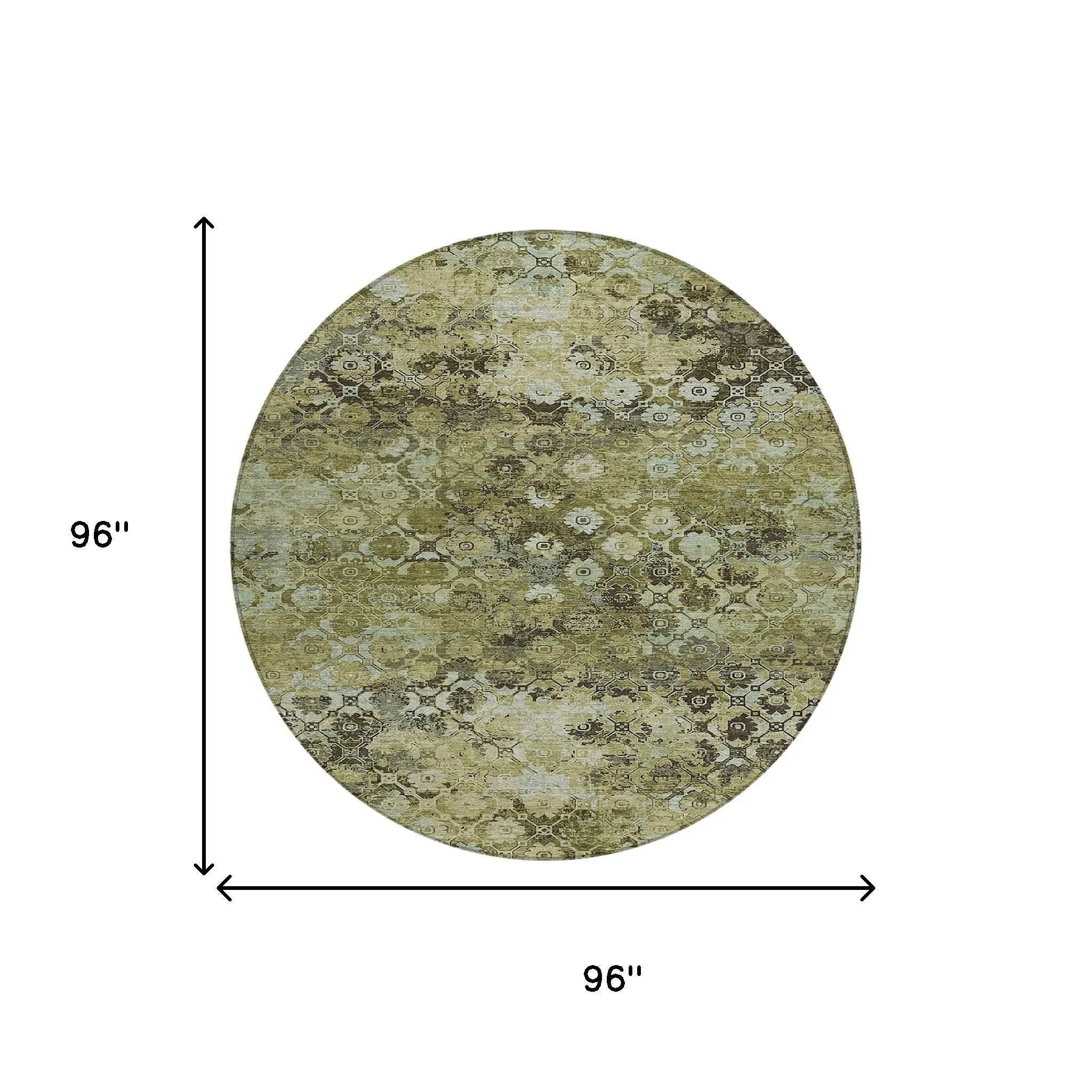 8' Olive Green And Mint Green Round Abstract Washable Indoor Outdoor Area Rug Homeroots Outdoor