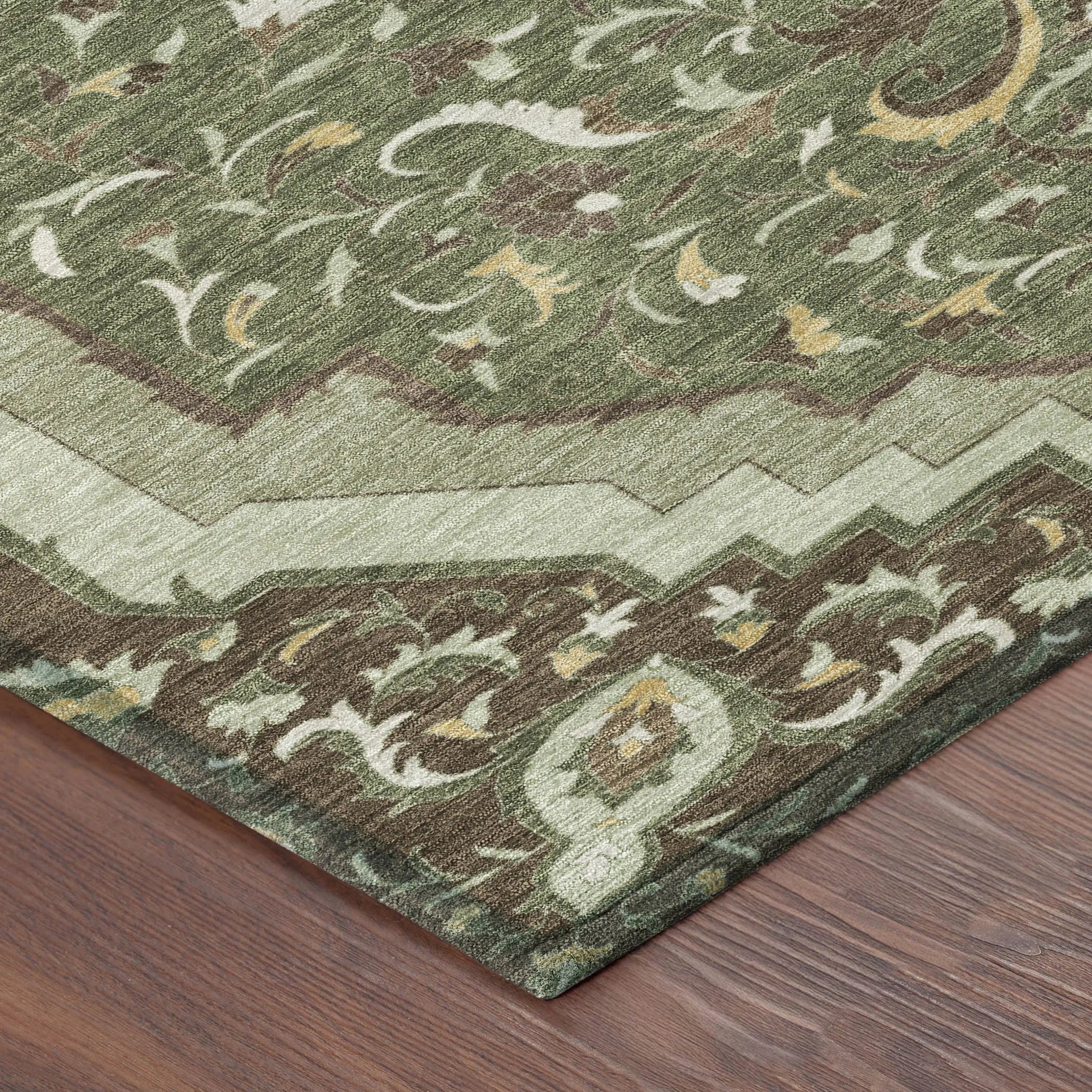 8' Olive Green And Taupe Round Medallion Washable Indoor Outdoor Area Rug Homeroots Outdoor