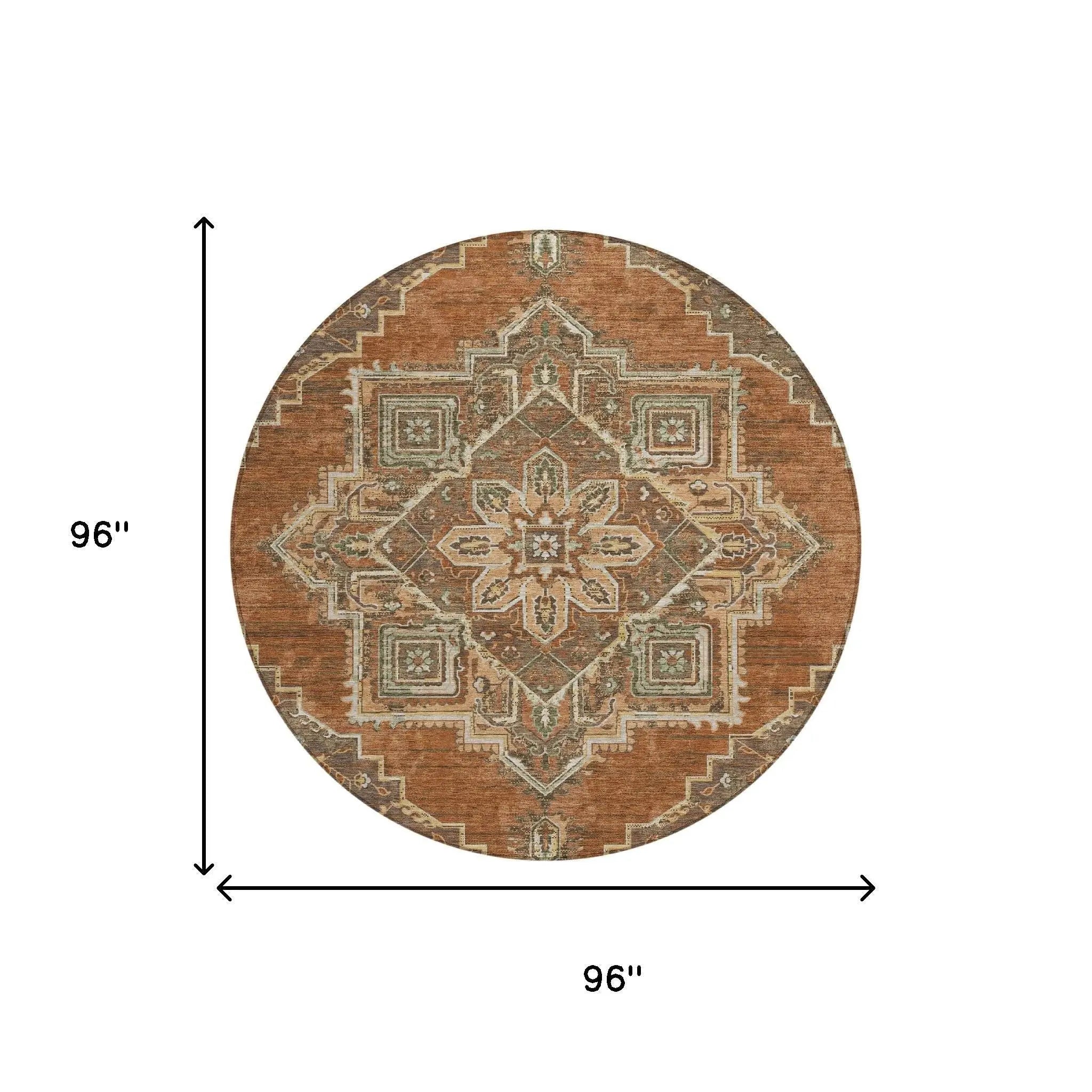 8' Orange And Aqua Round Oriental Washable Indoor Outdoor Area Rug Homeroots Outdoor