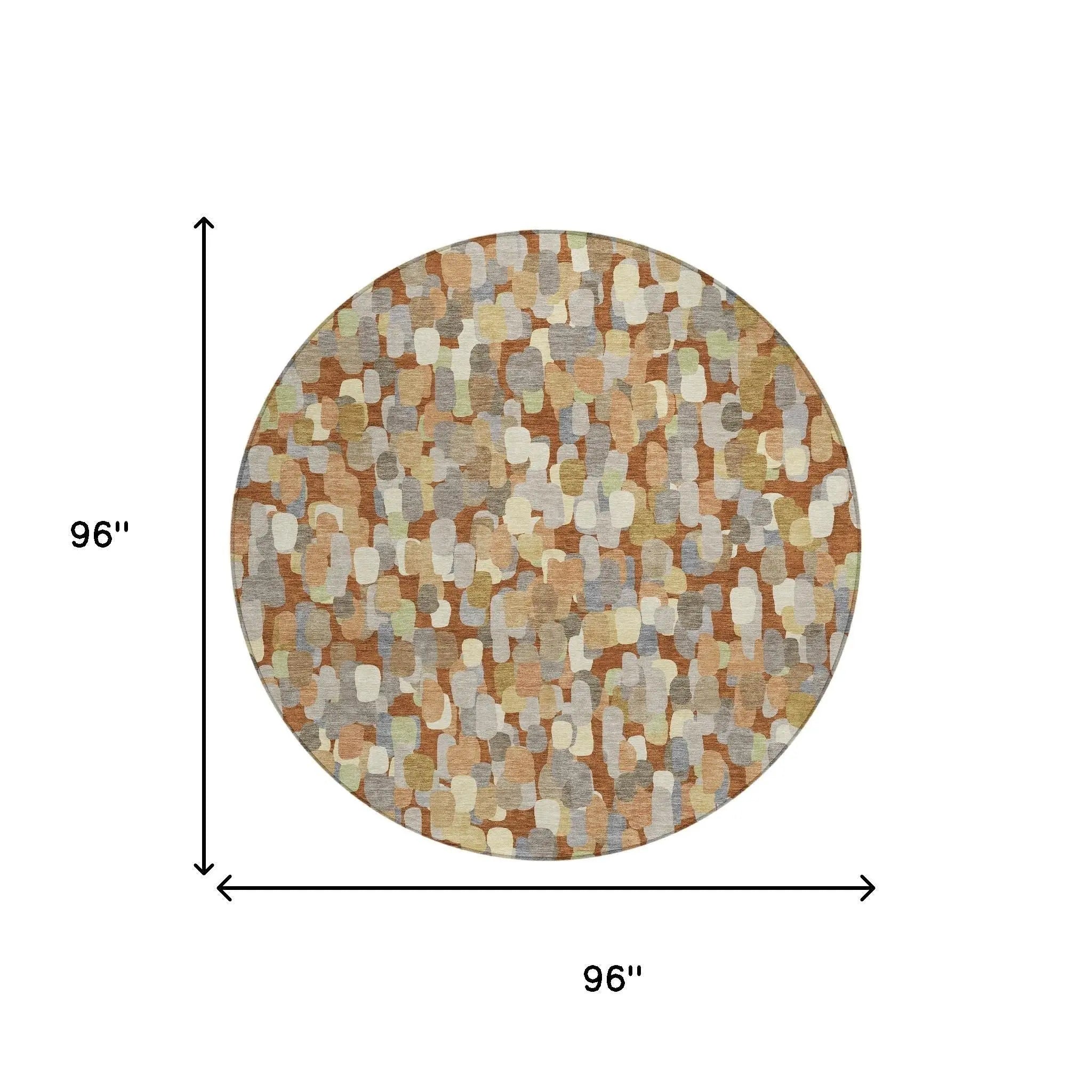 8' Orange And Beige Round Abstract Washable Indoor Outdoor Area Rug Homeroots Outdoor
