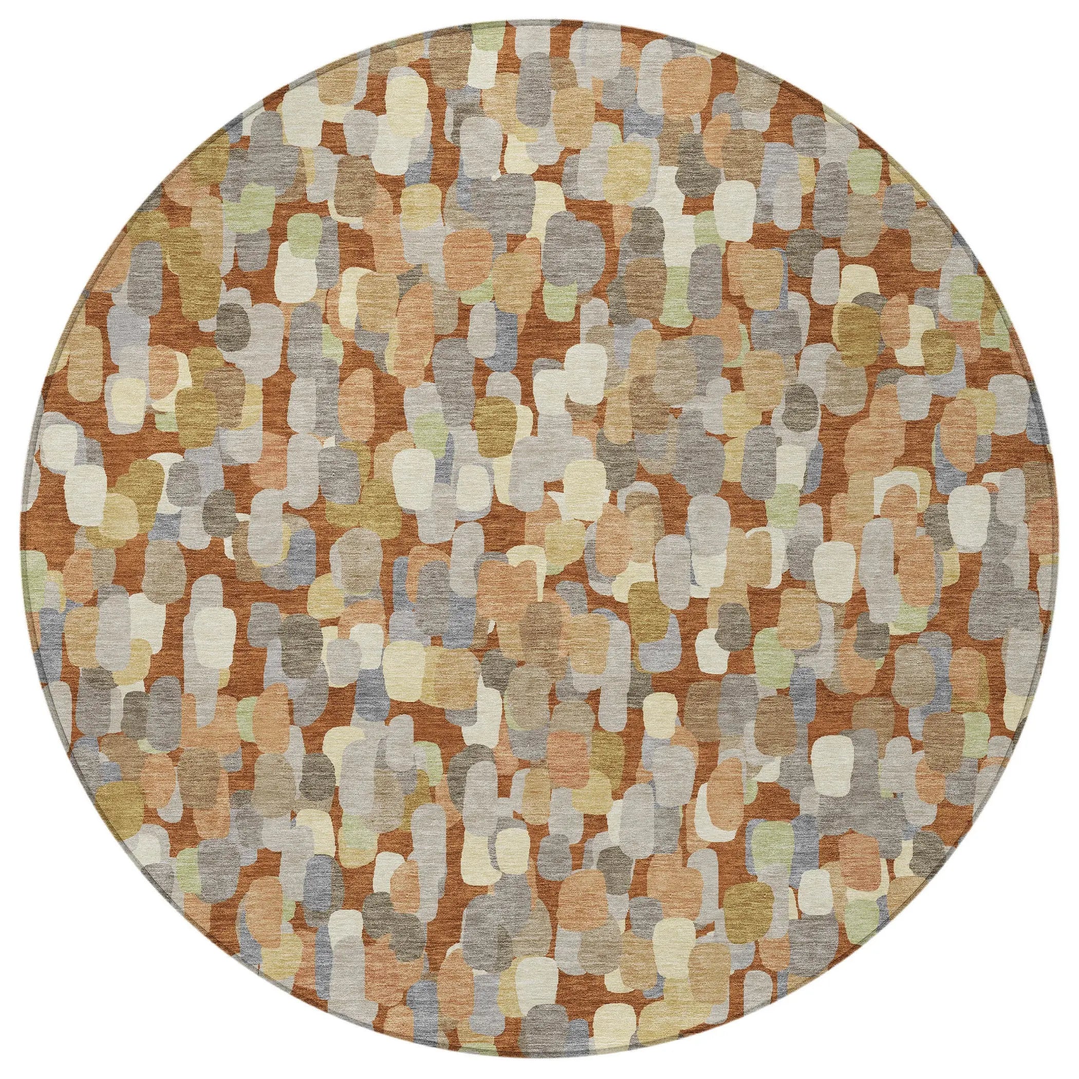 8' Orange And Beige Round Abstract Washable Indoor Outdoor Area Rug Homeroots Outdoor