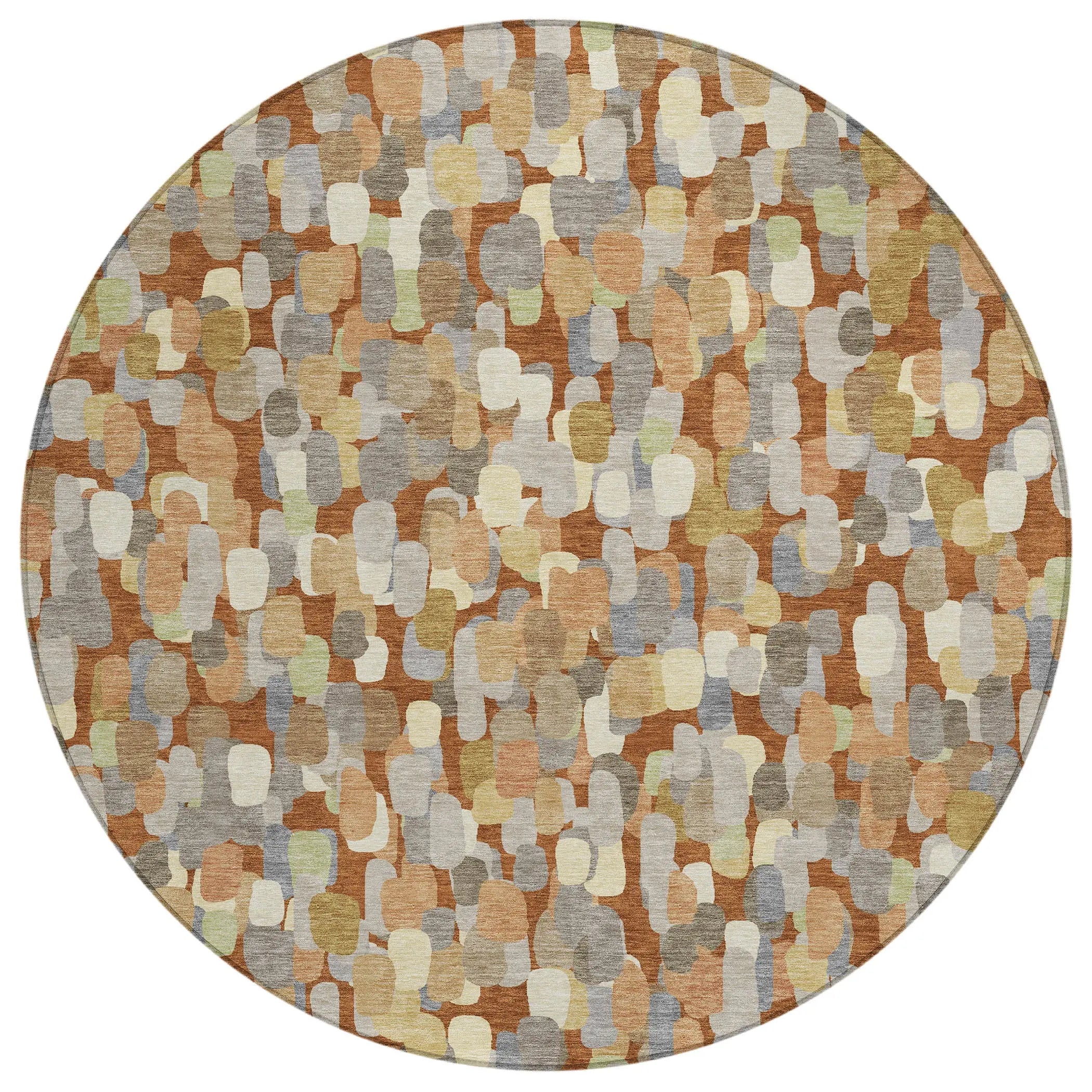 8' Orange And Beige Round Abstract Washable Indoor Outdoor Area Rug Homeroots Outdoor