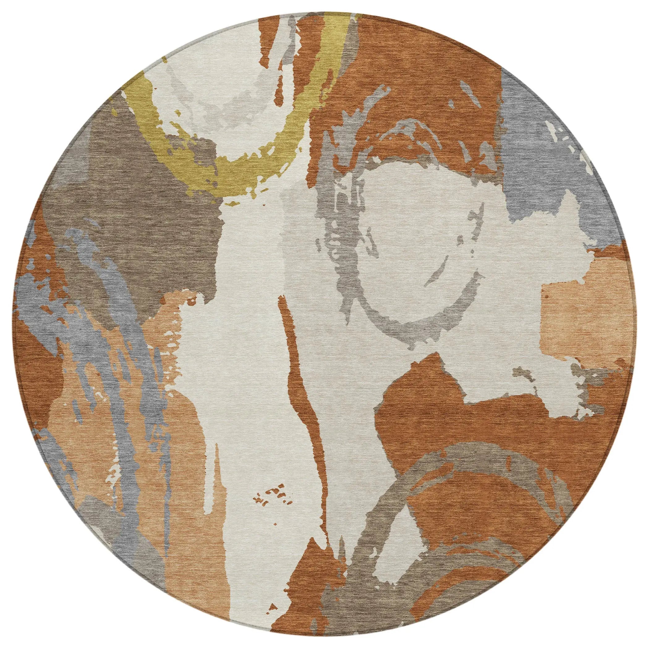 8' Orange And Beige Round Abstract Washable Indoor Outdoor Area Rug Homeroots Outdoor