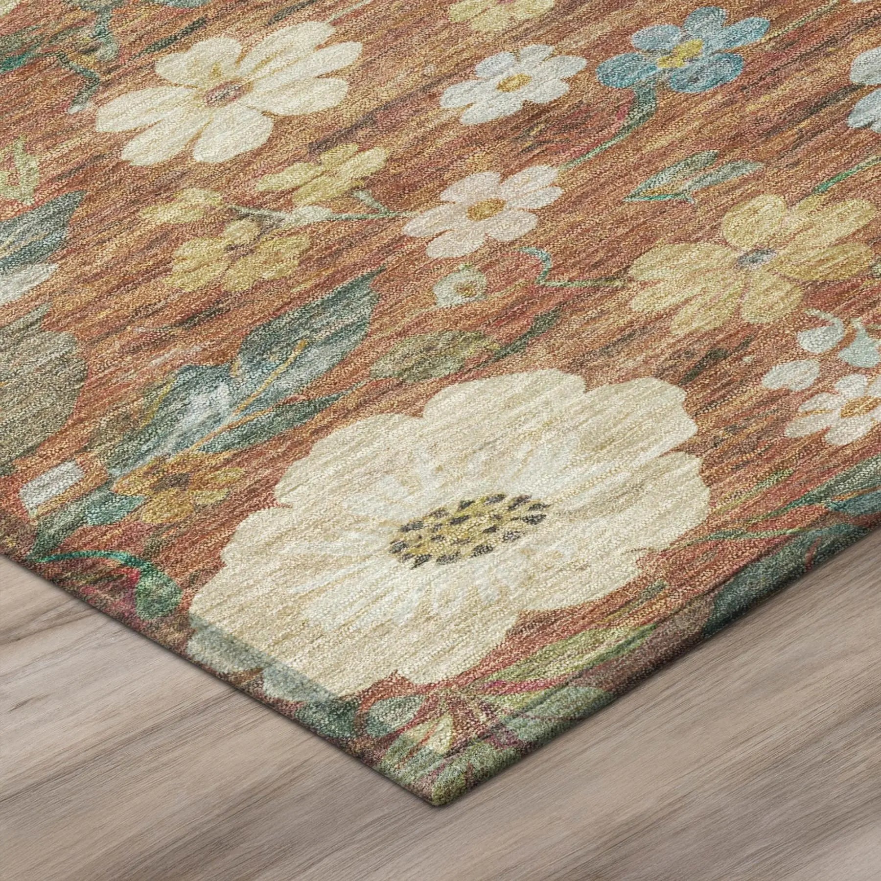 8' Orange And Beige Round Floral Washable Indoor Outdoor Area Rug Homeroots Outdoor
