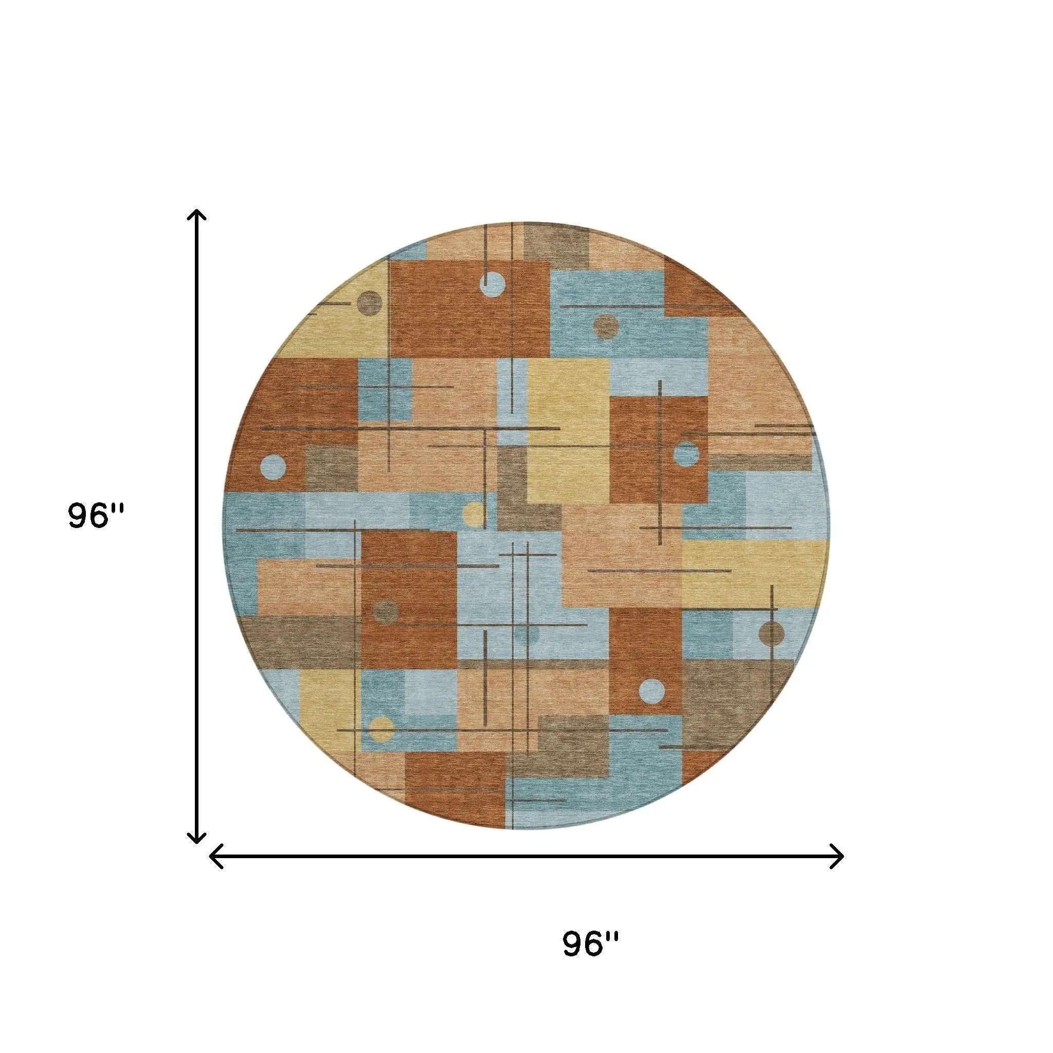 8' Orange And Beige Round Geometric Washable Indoor Outdoor Area Rug Homeroots Outdoor