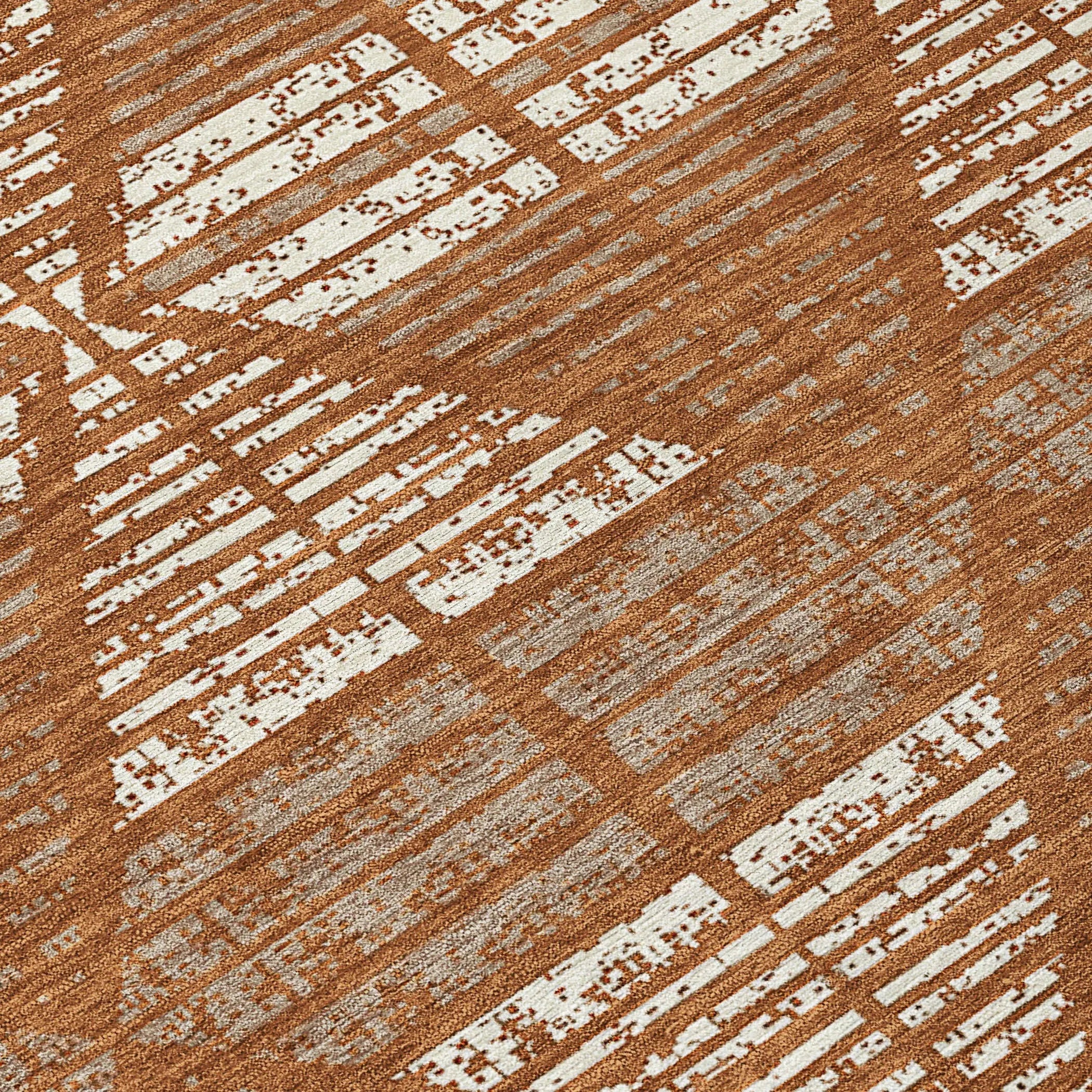 8' Orange And Beige Round Geometric Washable Indoor Outdoor Area Rug Homeroots Outdoor