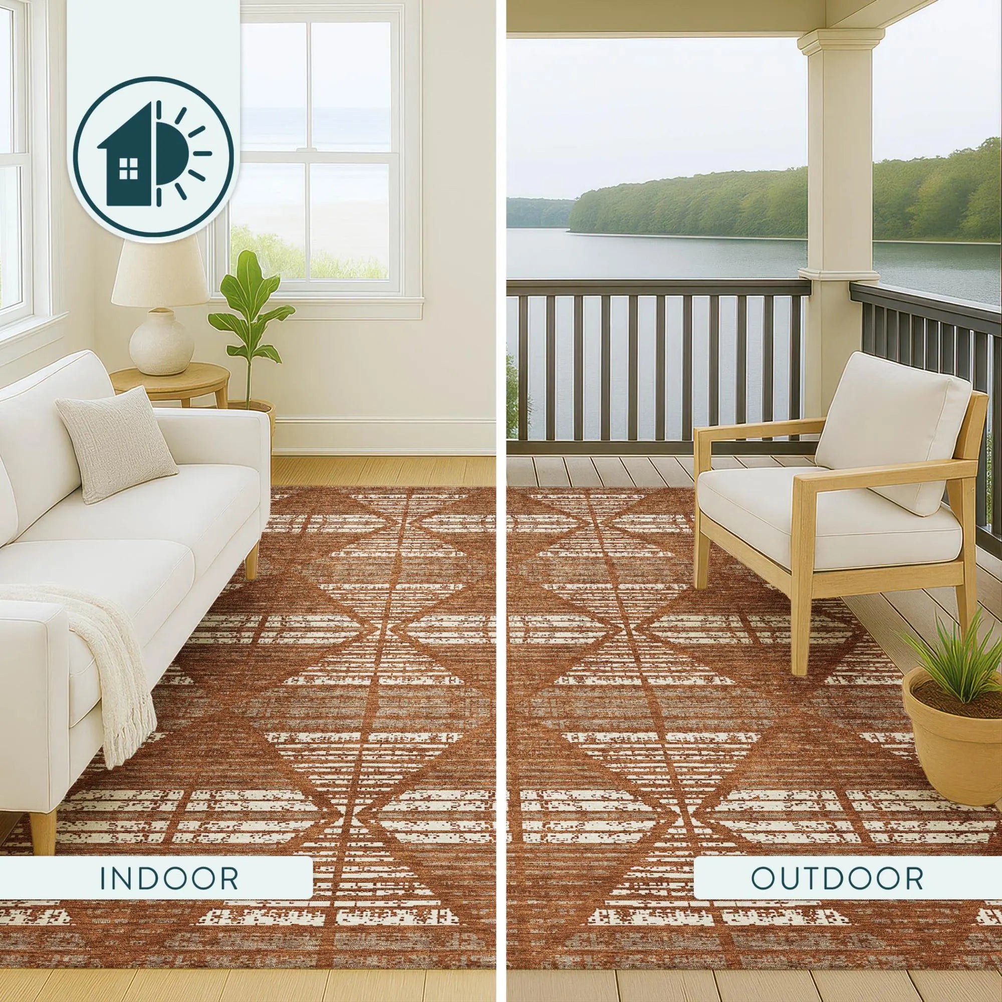 8' Orange And Beige Round Geometric Washable Indoor Outdoor Area Rug Homeroots Outdoor
