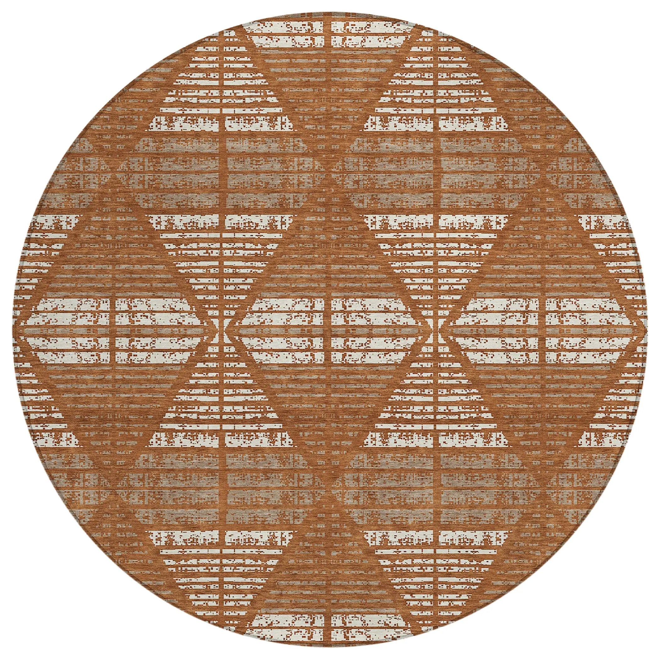 8' Orange And Beige Round Geometric Washable Indoor Outdoor Area Rug Homeroots Outdoor