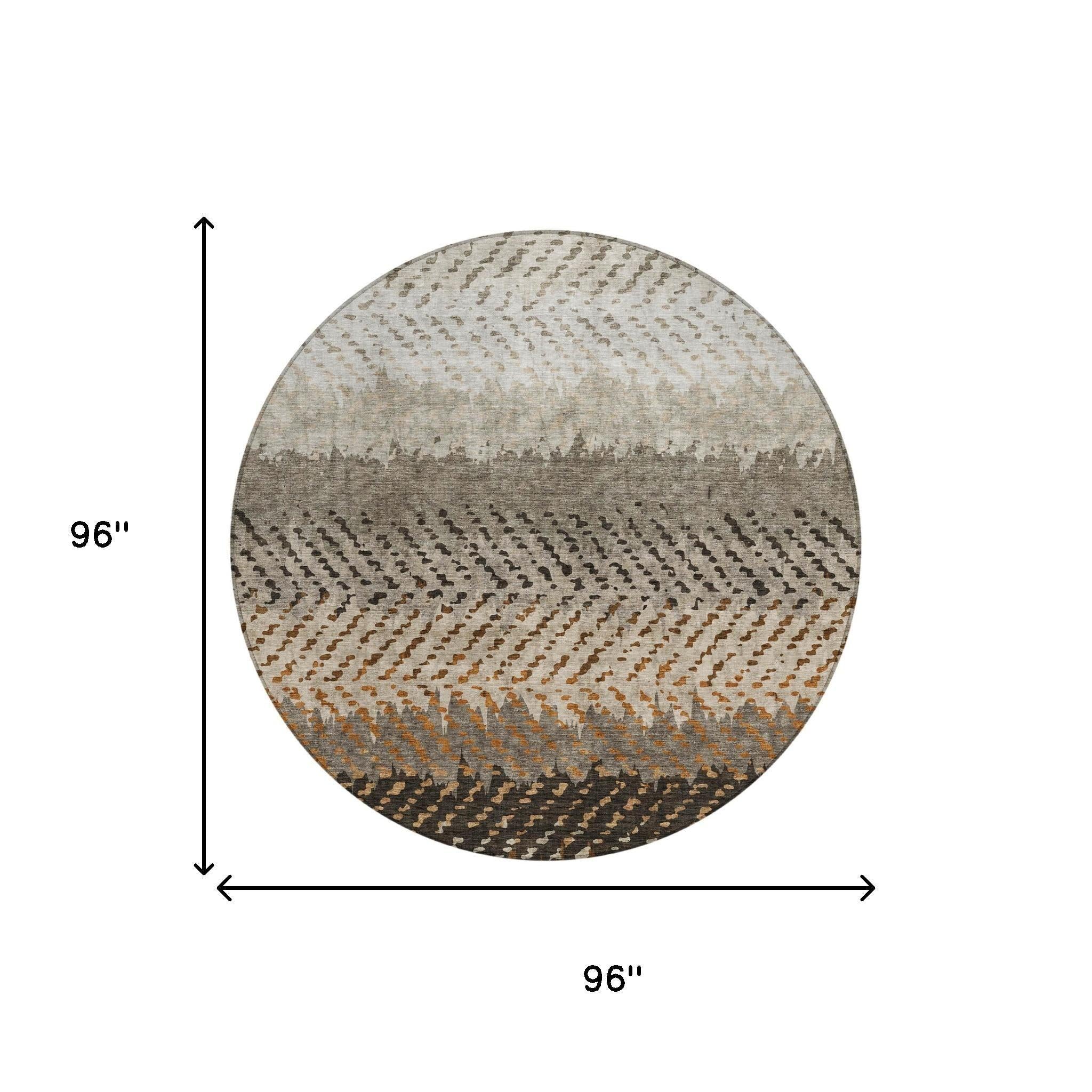8' Orange And Beige Round Striped Washable Indoor Outdoor Area Rug Homeroots Outdoor