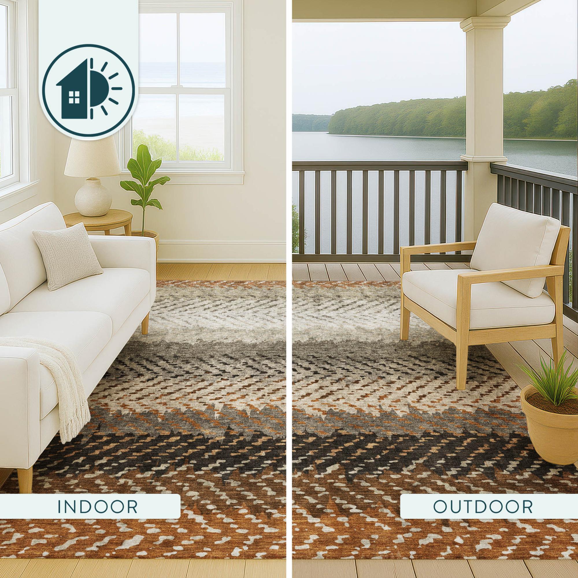 8' Orange And Beige Round Striped Washable Indoor Outdoor Area Rug Homeroots Outdoor