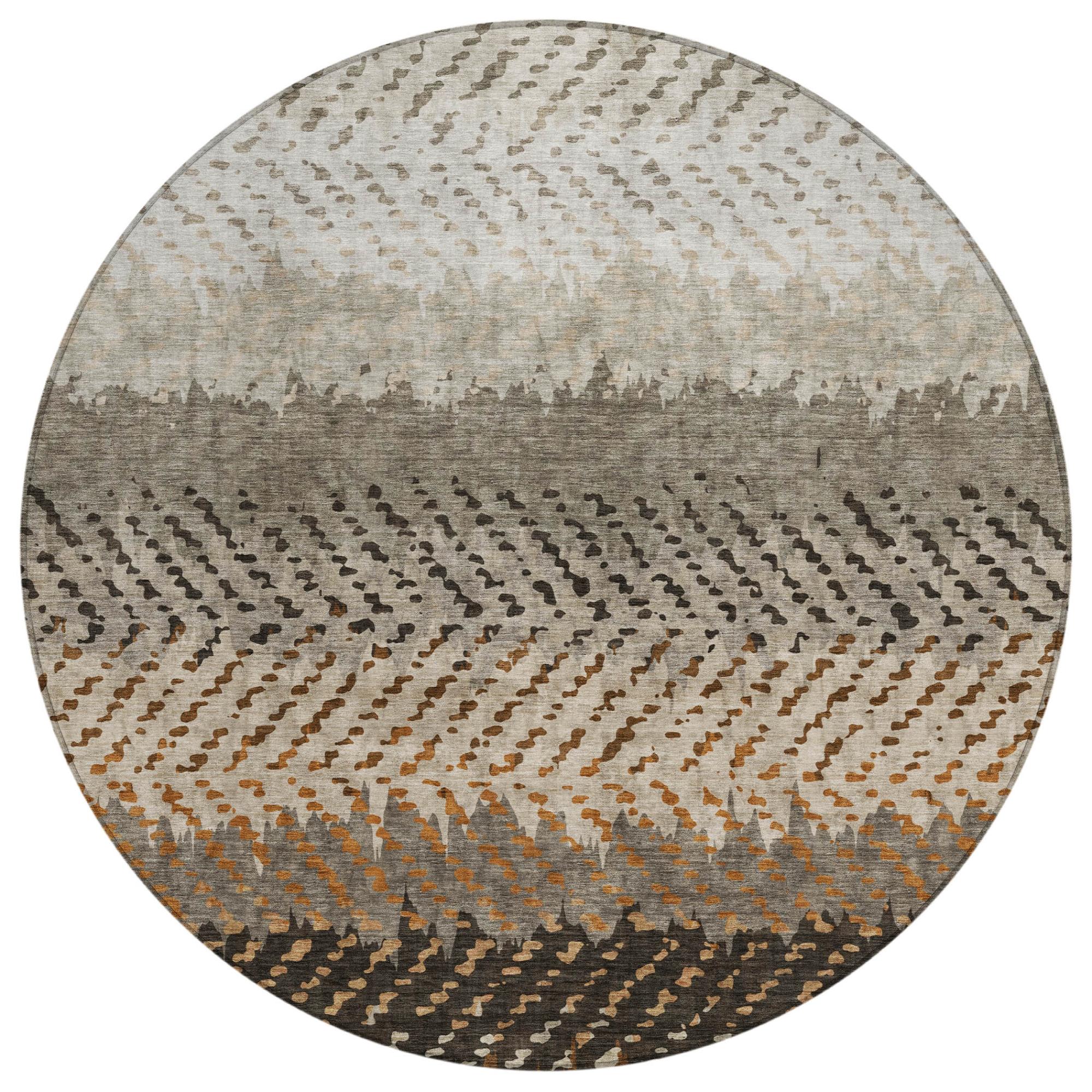 8' Orange And Beige Round Striped Washable Indoor Outdoor Area Rug Homeroots Outdoor