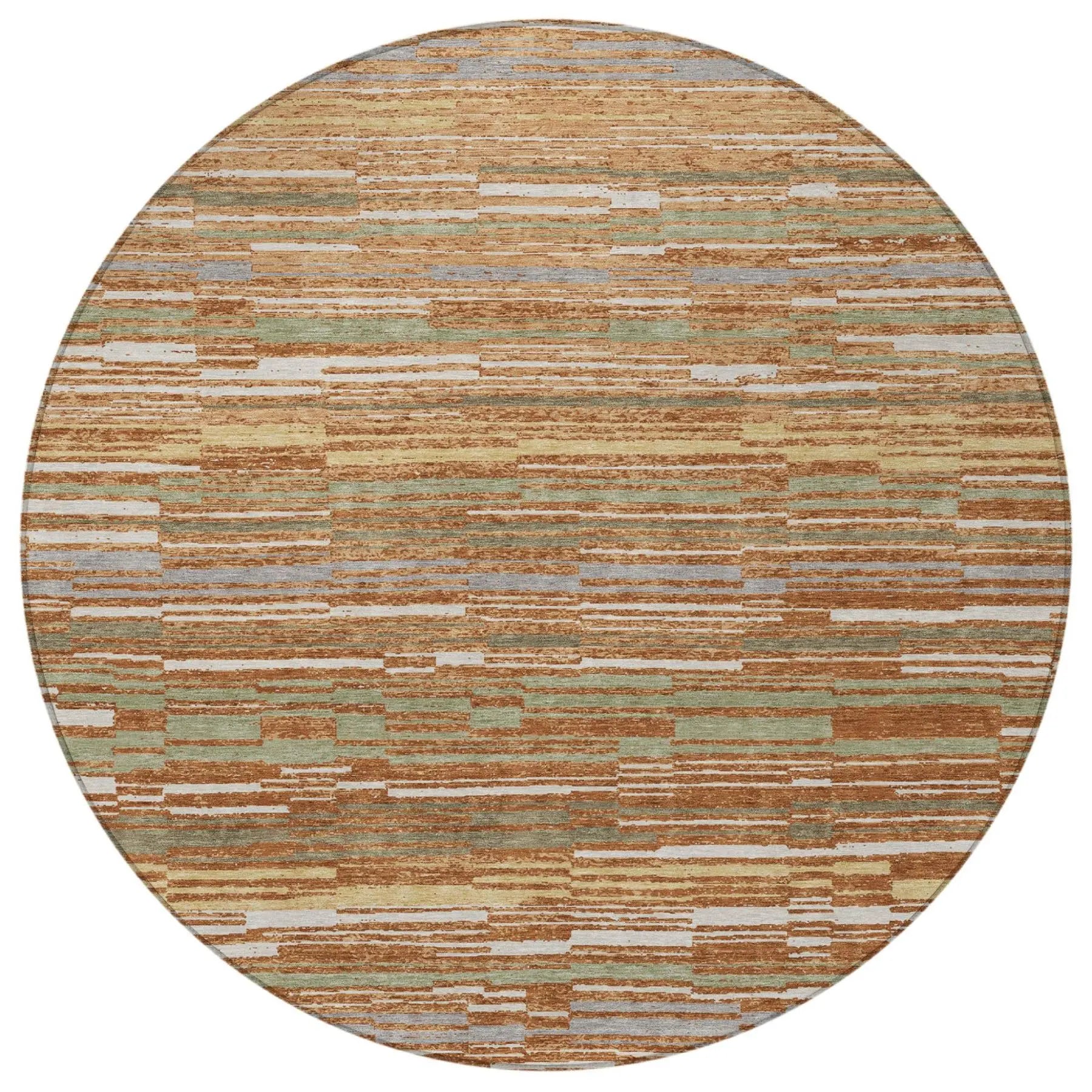 8' Orange And Beige Round Striped Washable Indoor Outdoor Area Rug Homeroots Outdoor
