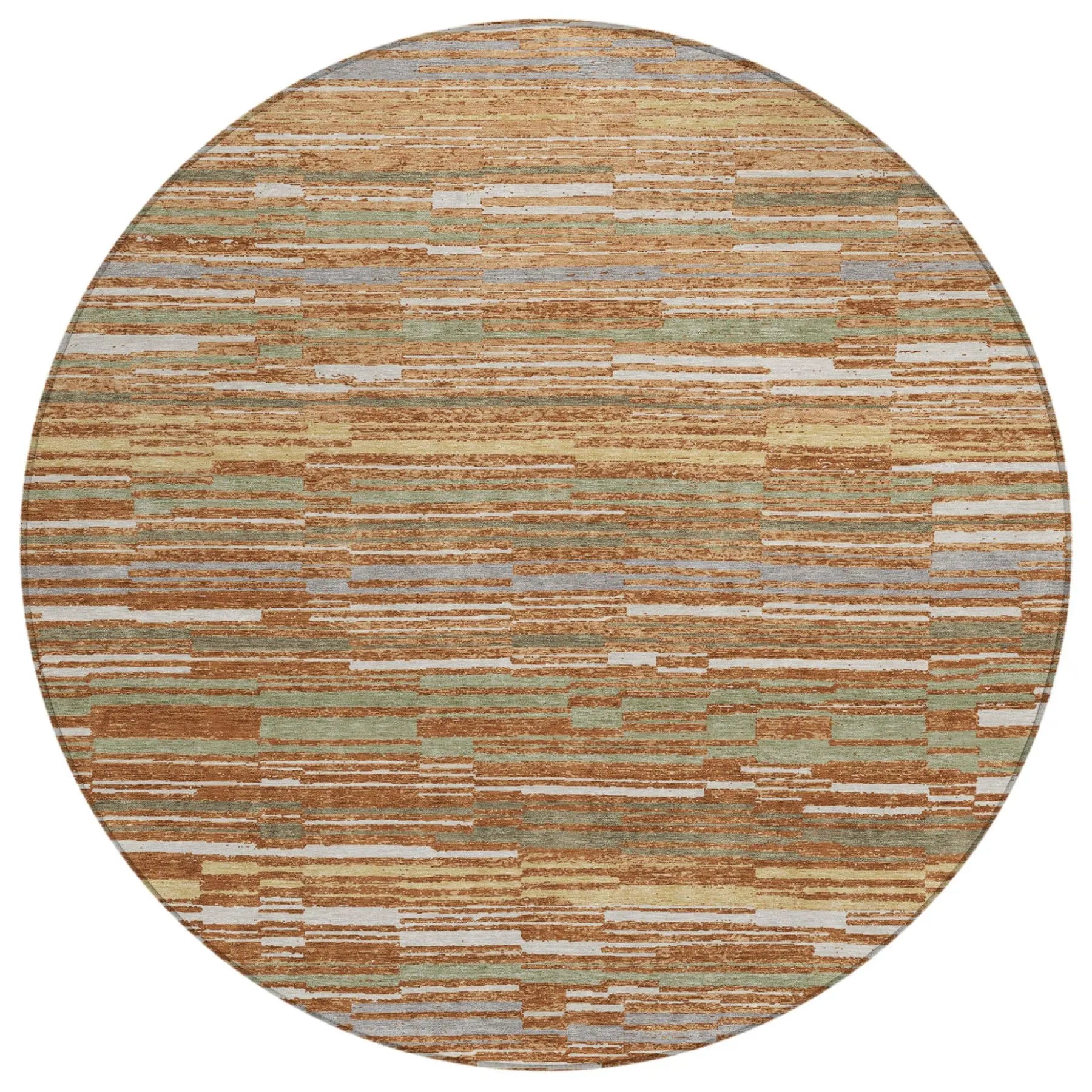 8' Orange And Beige Round Striped Washable Indoor Outdoor Area Rug Homeroots Outdoor