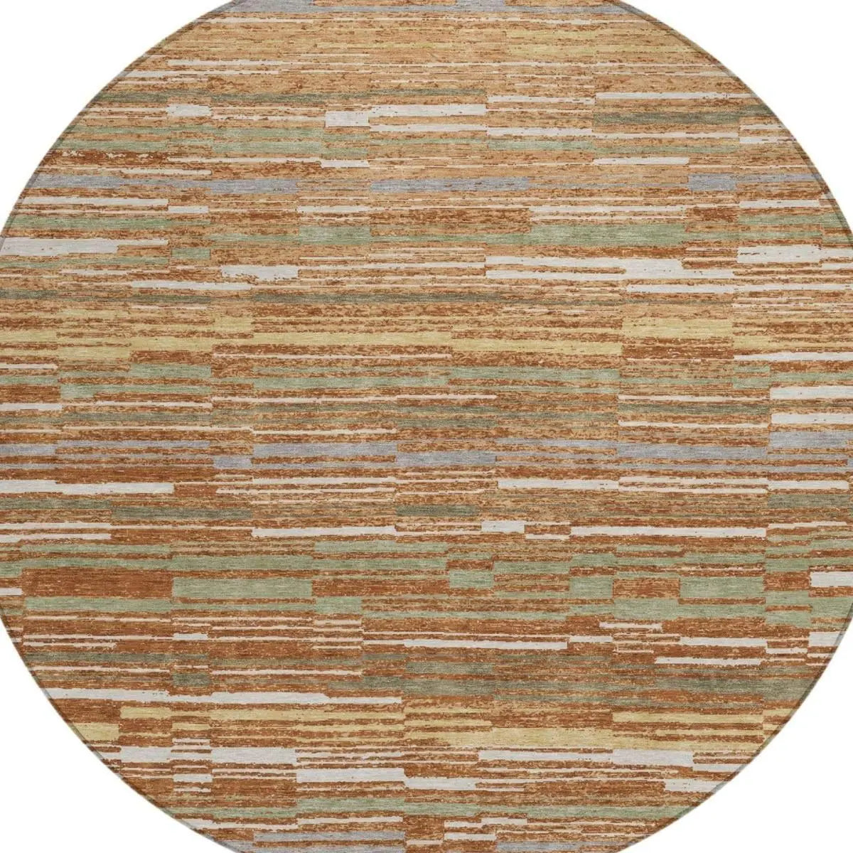 8' Orange And Beige Round Striped Washable Indoor Outdoor Area Rug Homeroots Outdoor