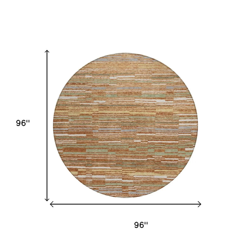 8' Orange And Beige Round Striped Washable Indoor Outdoor Area Rug Homeroots Outdoor