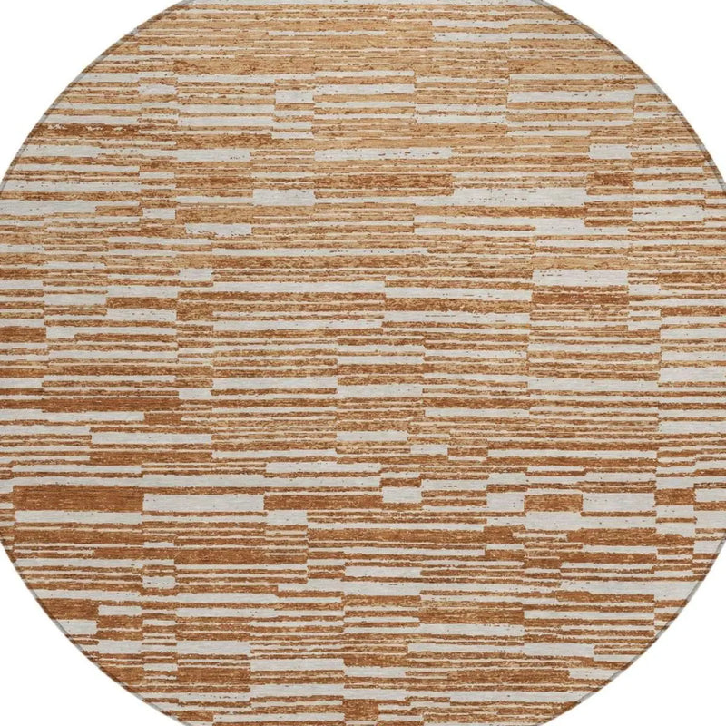 8' Orange And Beige Round Striped Washable Indoor Outdoor Area Rug Homeroots Outdoor