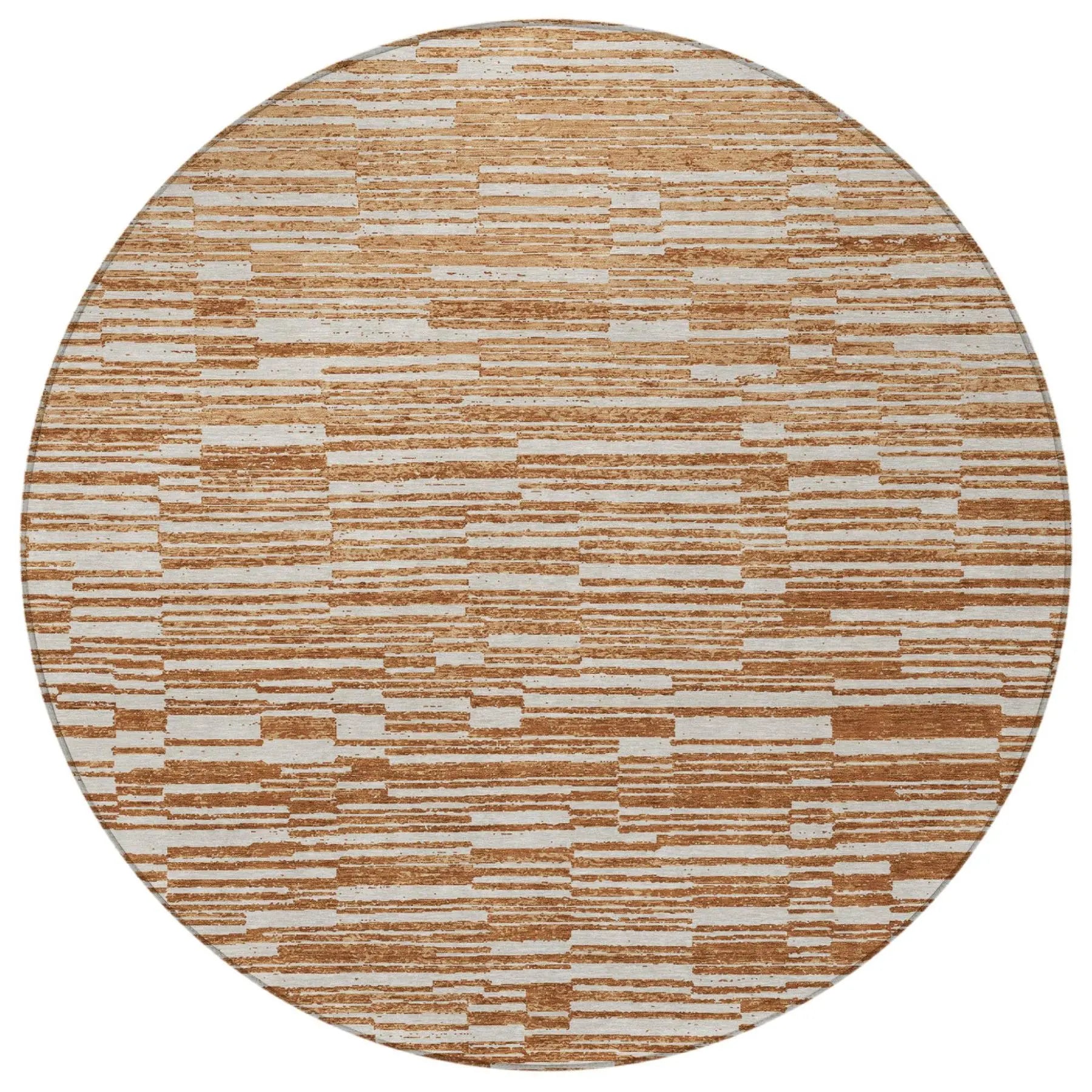 8' Orange And Beige Round Striped Washable Indoor Outdoor Area Rug Homeroots Outdoor