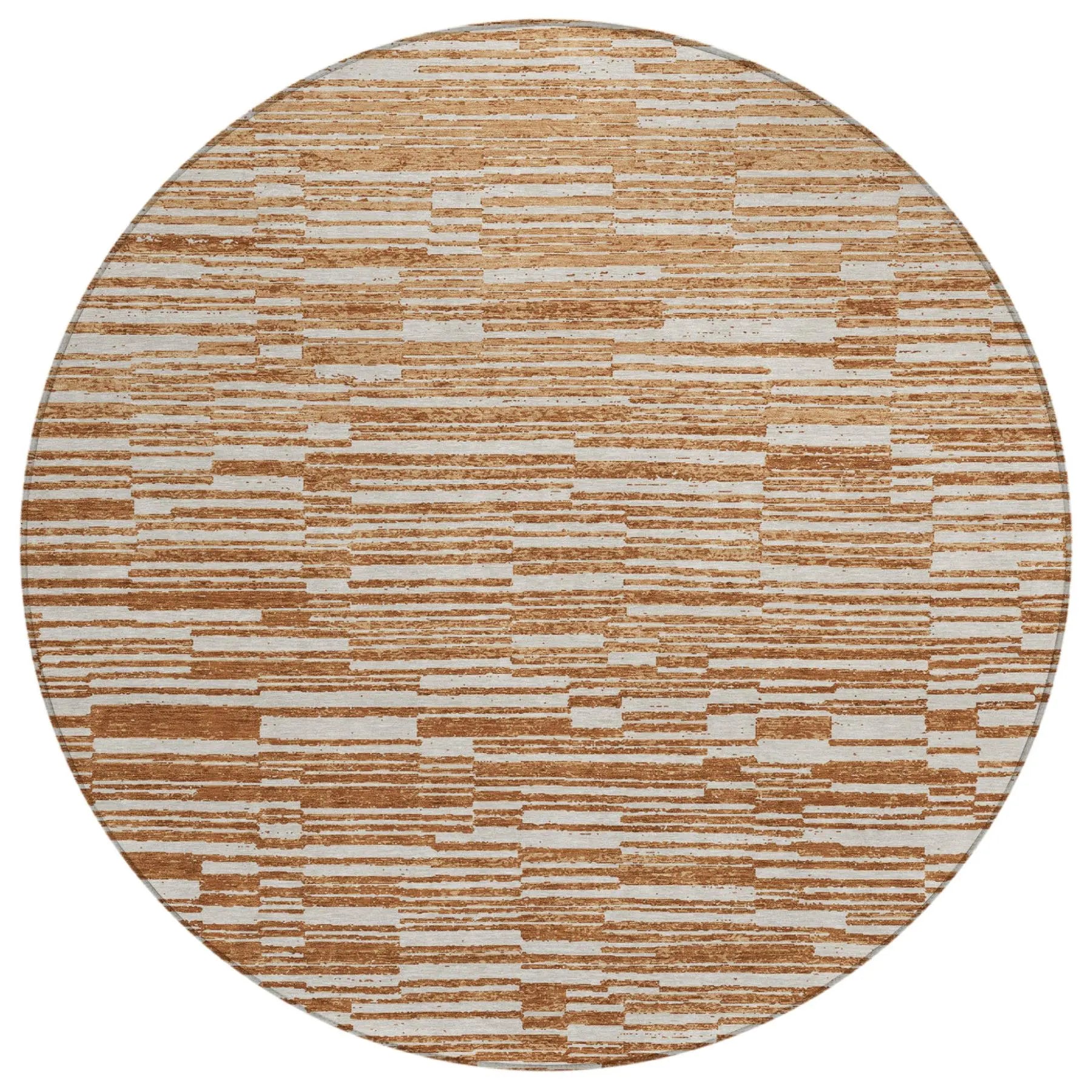 8' Orange And Beige Round Striped Washable Indoor Outdoor Area Rug Homeroots Outdoor