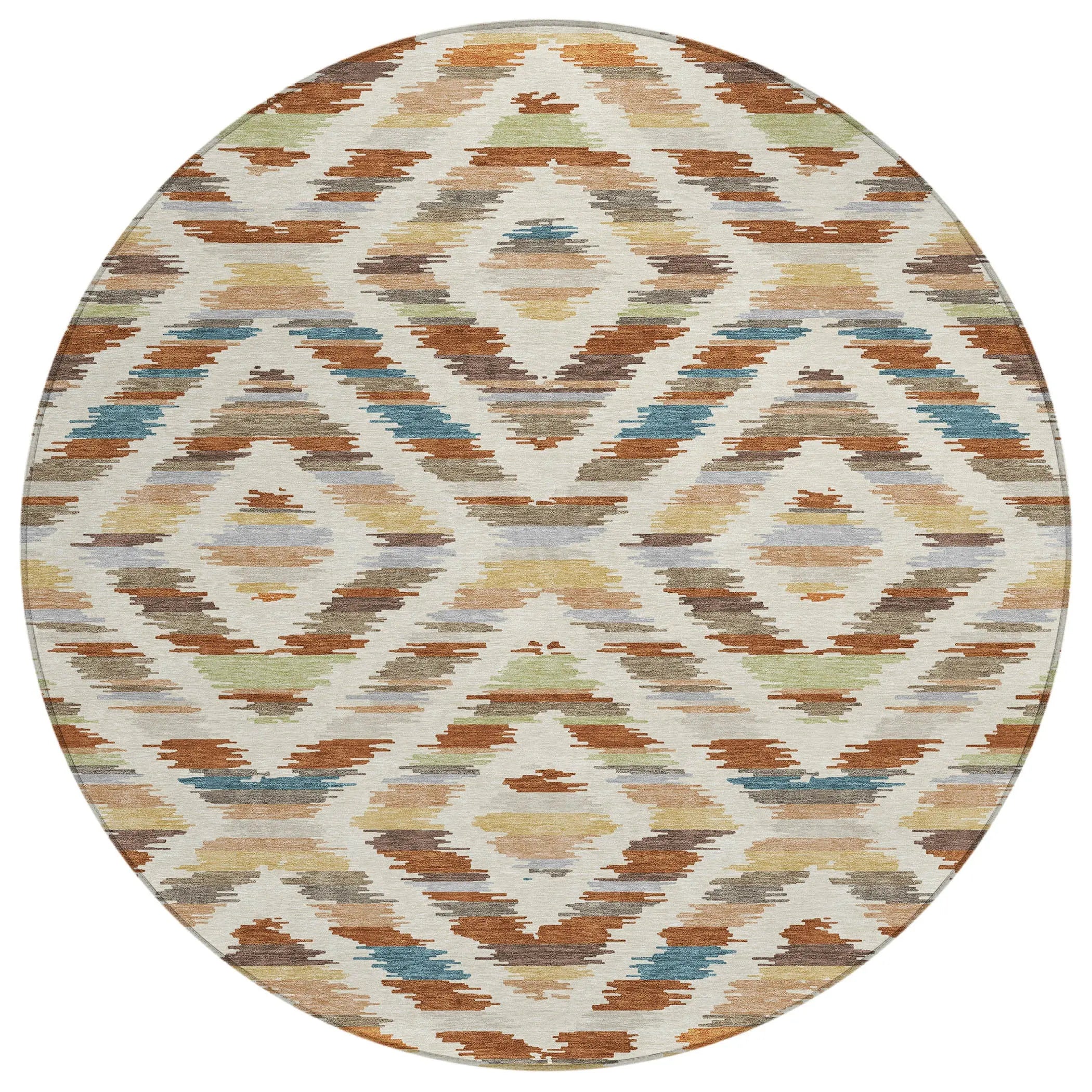 8' Orange And Beige Round Tribal Washable Indoor Outdoor Area Rug Homeroots Outdoor