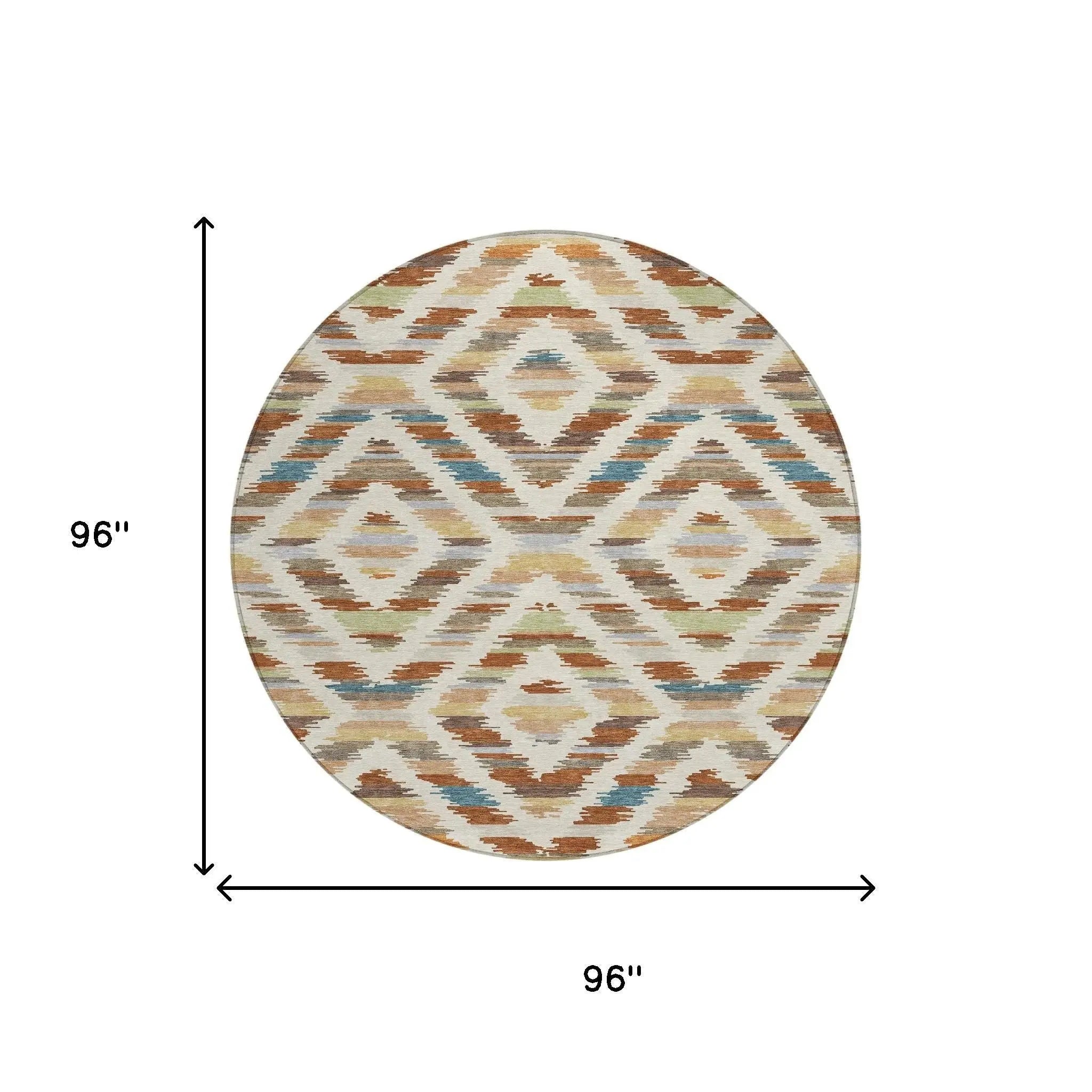 8' Orange And Beige Round Tribal Washable Indoor Outdoor Area Rug Homeroots Outdoor