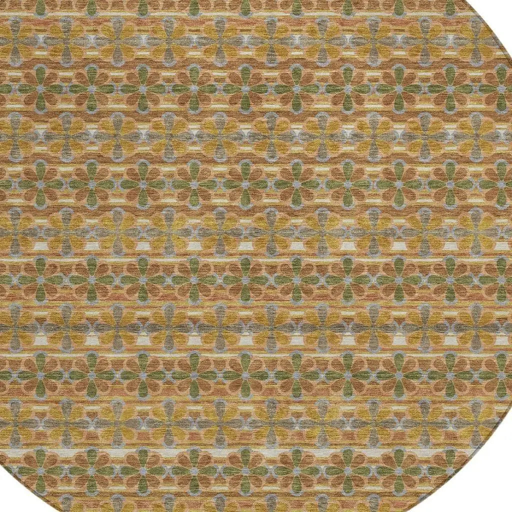8' Orange And Blue Round Striped Washable Indoor Outdoor Area Rug Homeroots Outdoor
