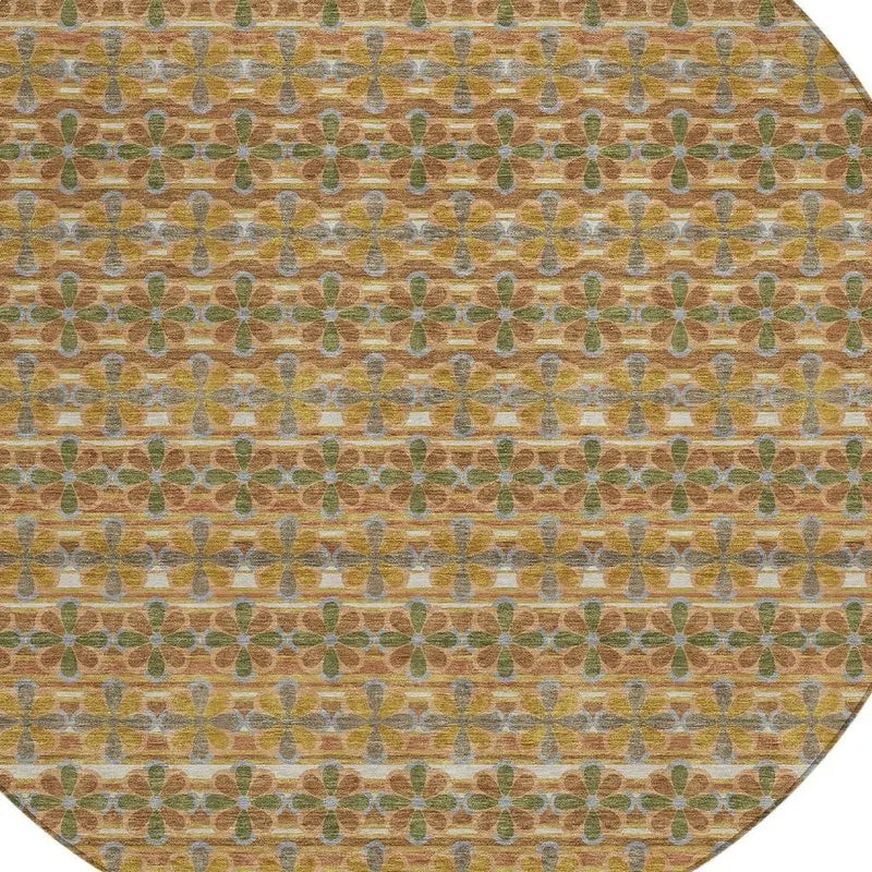8' Orange And Blue Round Striped Washable Indoor Outdoor Area Rug Homeroots Outdoor