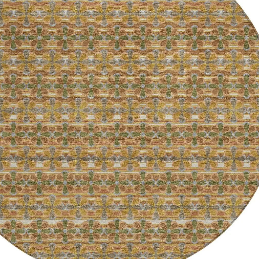 8' Orange And Blue Round Striped Washable Indoor Outdoor Area Rug Homeroots Outdoor