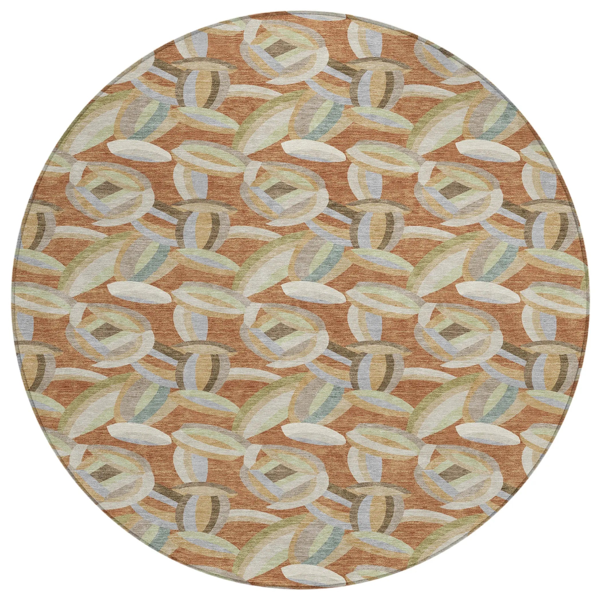 8' Orange And Brown Round Abstract Washable Indoor Outdoor Area Rug Homeroots Outdoor