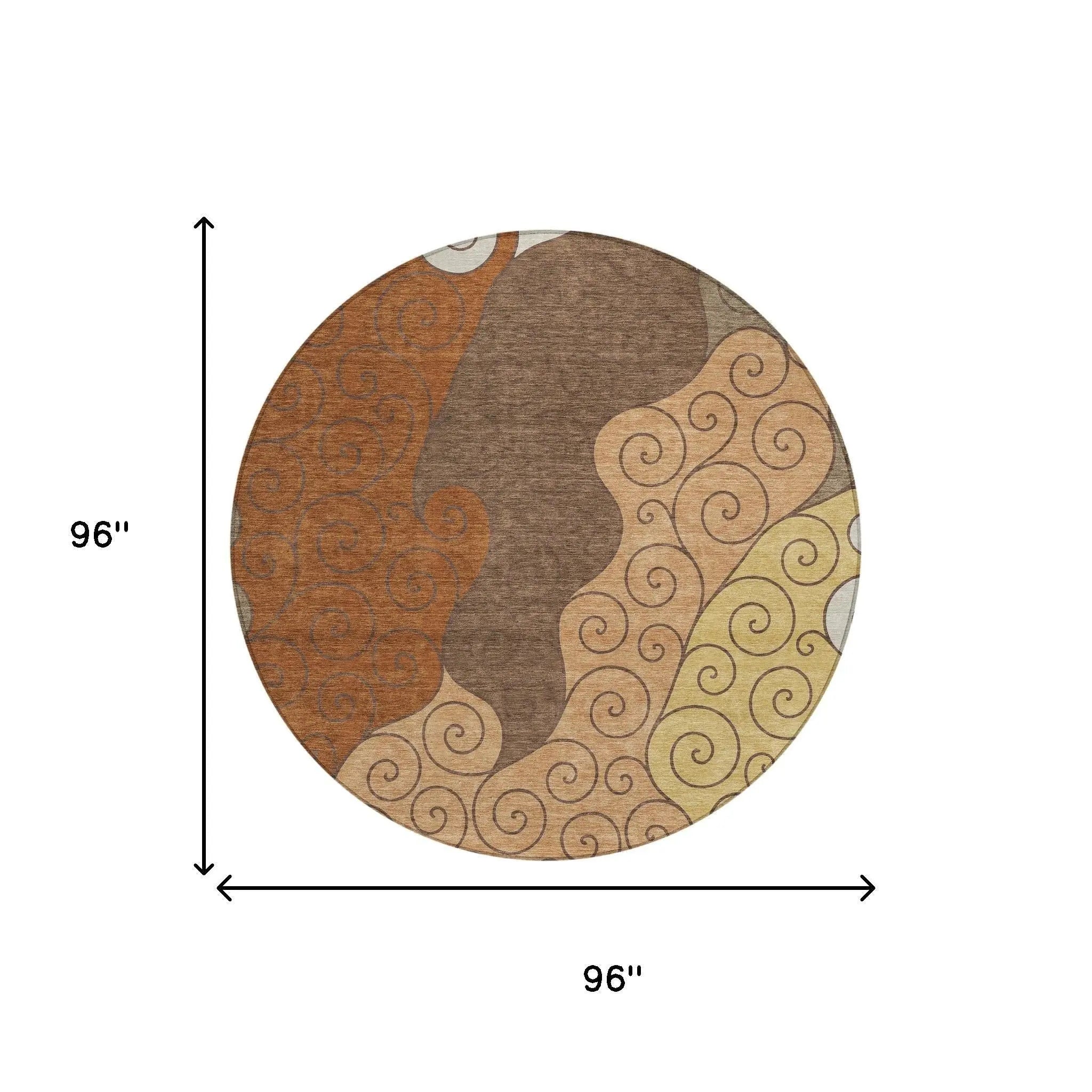 8' Orange And Brown Round Abstract Washable Indoor Outdoor Area Rug Homeroots Outdoor