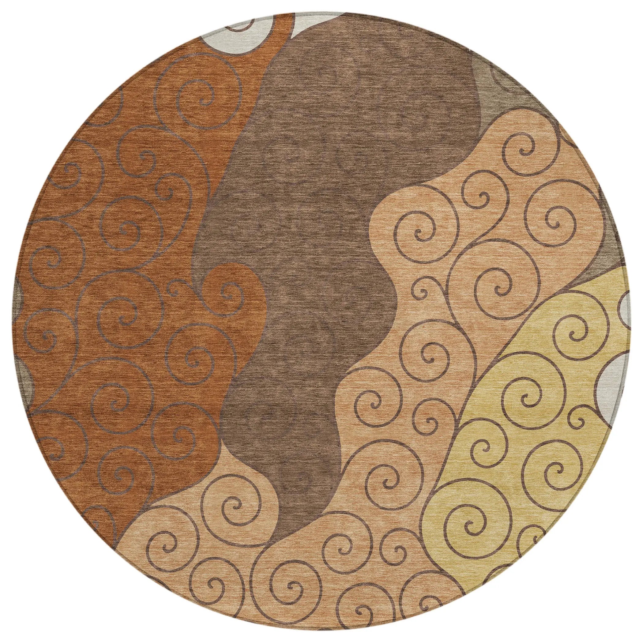 8' Orange And Brown Round Abstract Washable Indoor Outdoor Area Rug Homeroots Outdoor