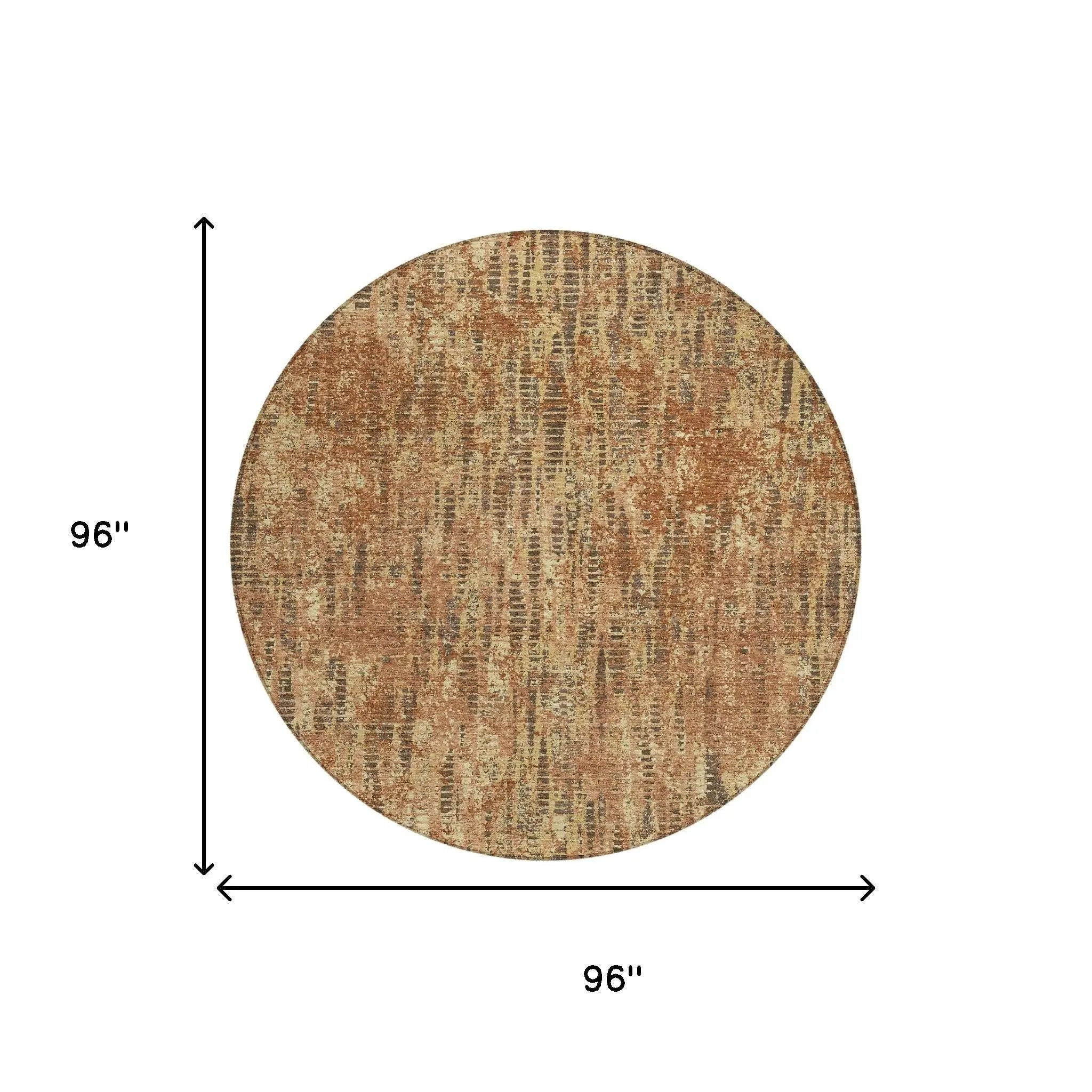 8' Orange And Brown Round Abstract Washable Indoor Outdoor Area Rug Homeroots Outdoor