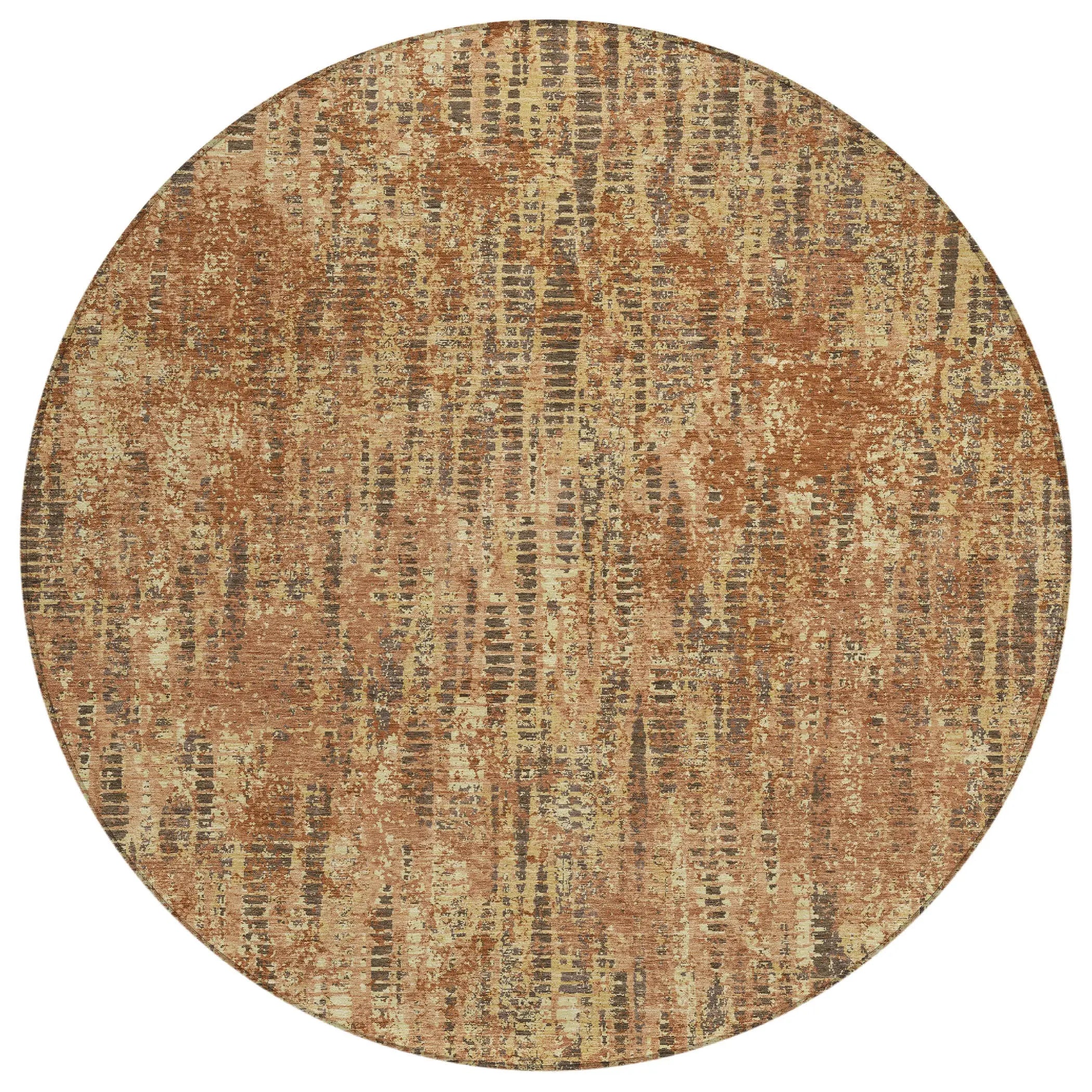 8' Orange And Brown Round Abstract Washable Indoor Outdoor Area Rug Homeroots Outdoor