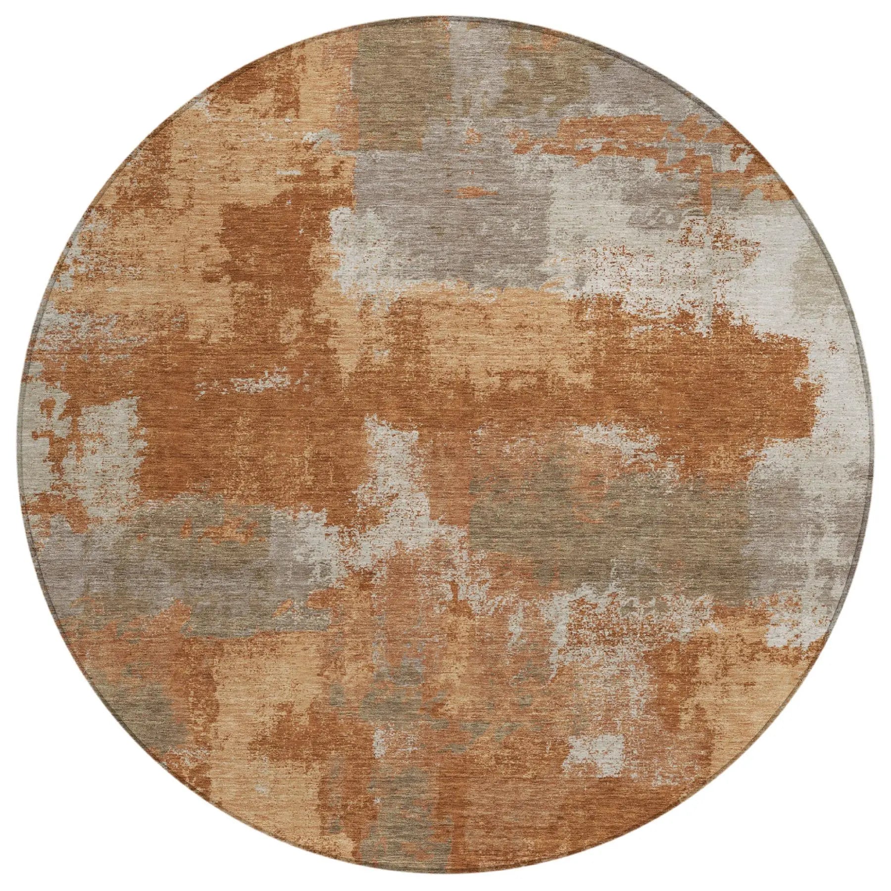 8' Orange And Brown Round Abstract Washable Indoor Outdoor Area Rug Homeroots Outdoor