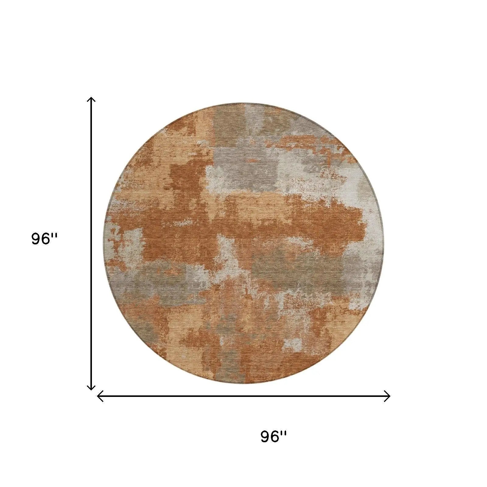 8' Orange And Brown Round Abstract Washable Indoor Outdoor Area Rug Homeroots Outdoor