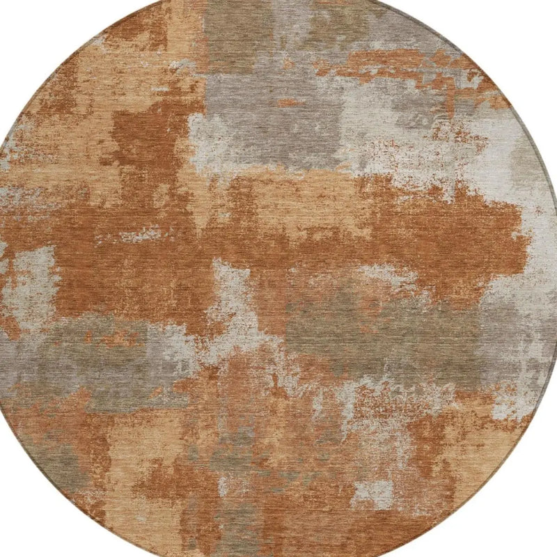 8' Orange And Brown Round Abstract Washable Indoor Outdoor Area Rug Homeroots Outdoor