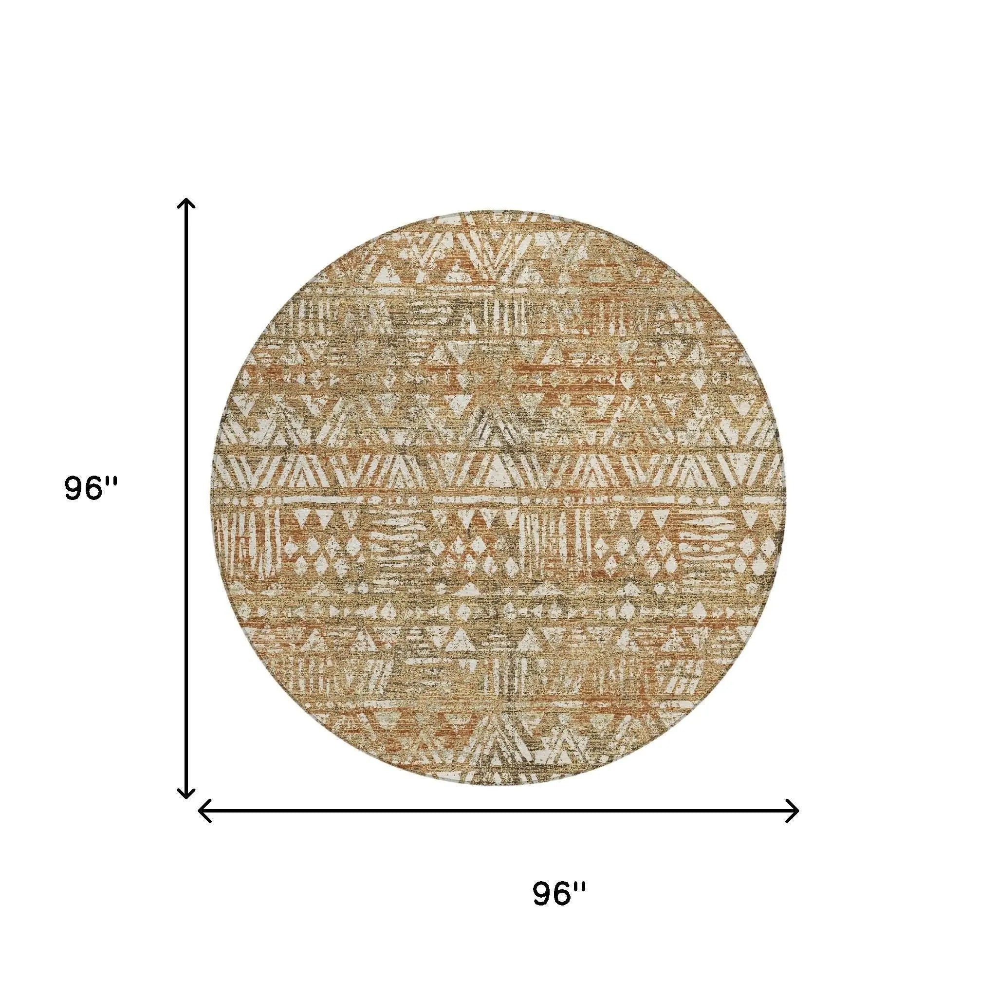8' Orange And Brown Round Geometric Washable Indoor Outdoor Area Rug Homeroots Outdoor
