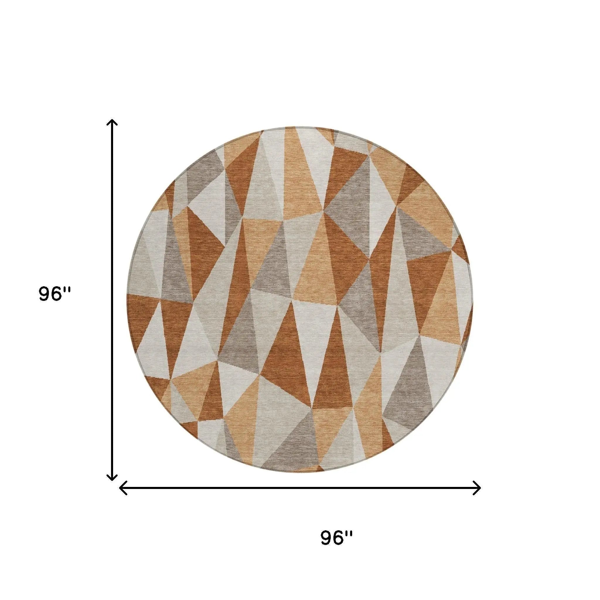 8' Orange And Brown Round Geometric Washable Indoor Outdoor Area Rug Homeroots Outdoor