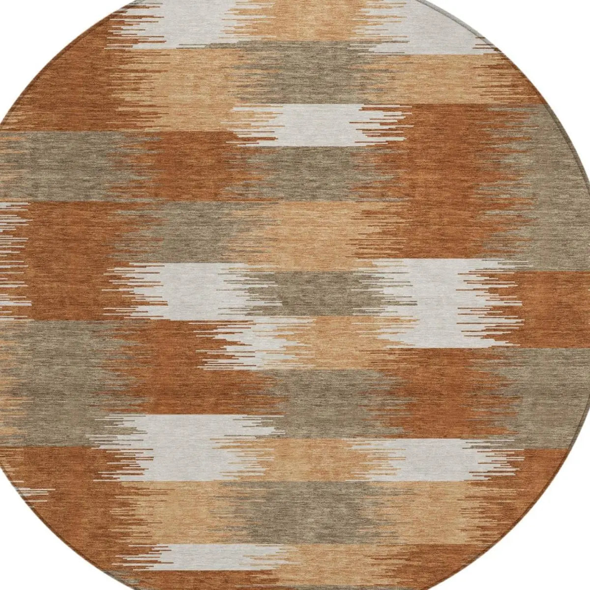 8' Orange And Brown Round Geometric Washable Indoor Outdoor Area Rug Homeroots Outdoor