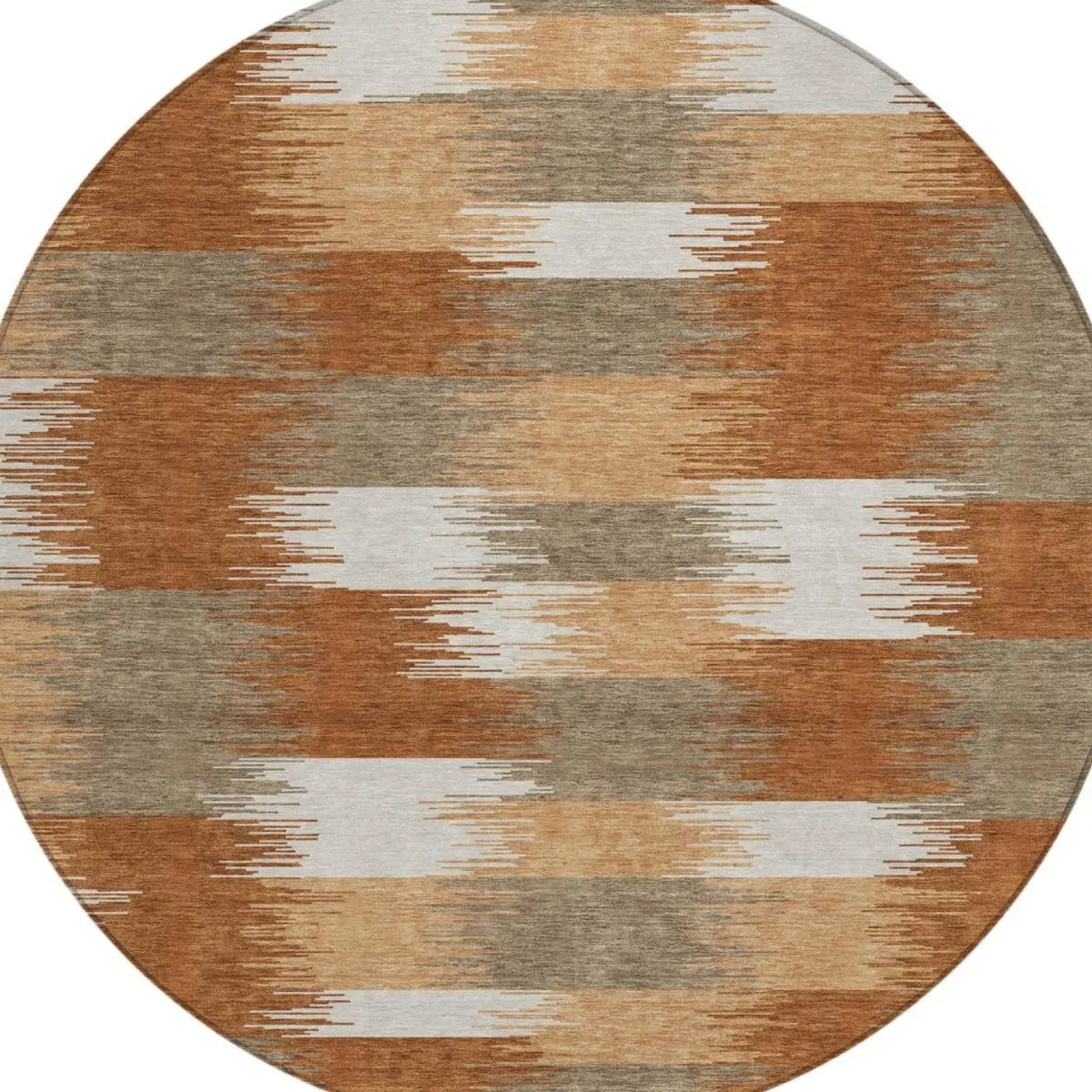 8' Orange And Brown Round Geometric Washable Indoor Outdoor Area Rug Homeroots Outdoor
