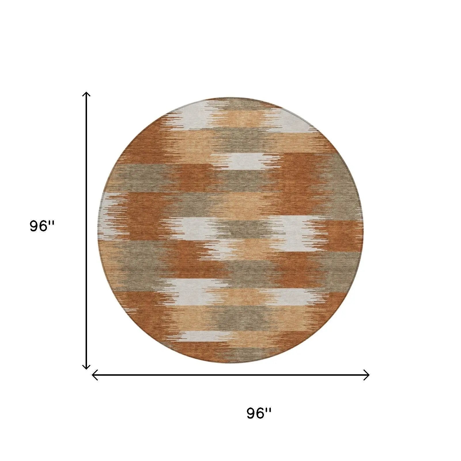 8' Orange And Brown Round Geometric Washable Indoor Outdoor Area Rug Homeroots Outdoor