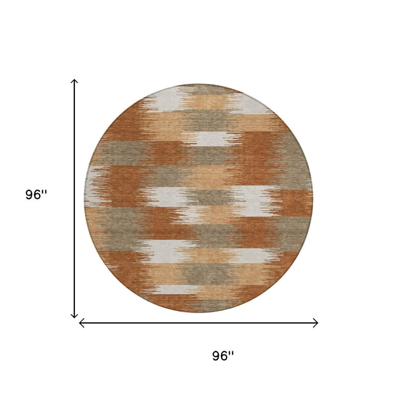 8' Orange And Brown Round Geometric Washable Indoor Outdoor Area Rug Homeroots Outdoor